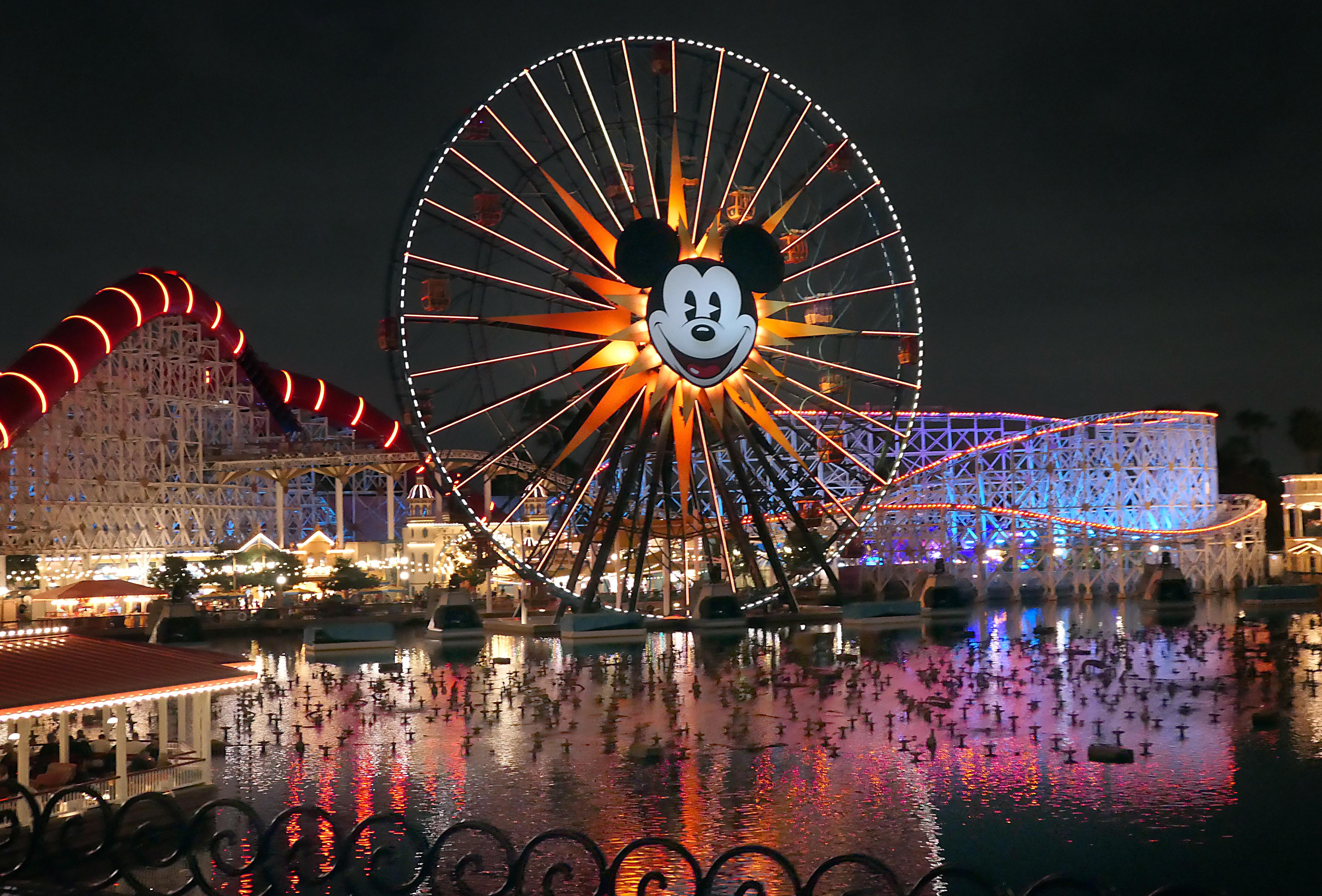 Image of Mickey's Fun Wheel ride at Disney California Adventure theme park.