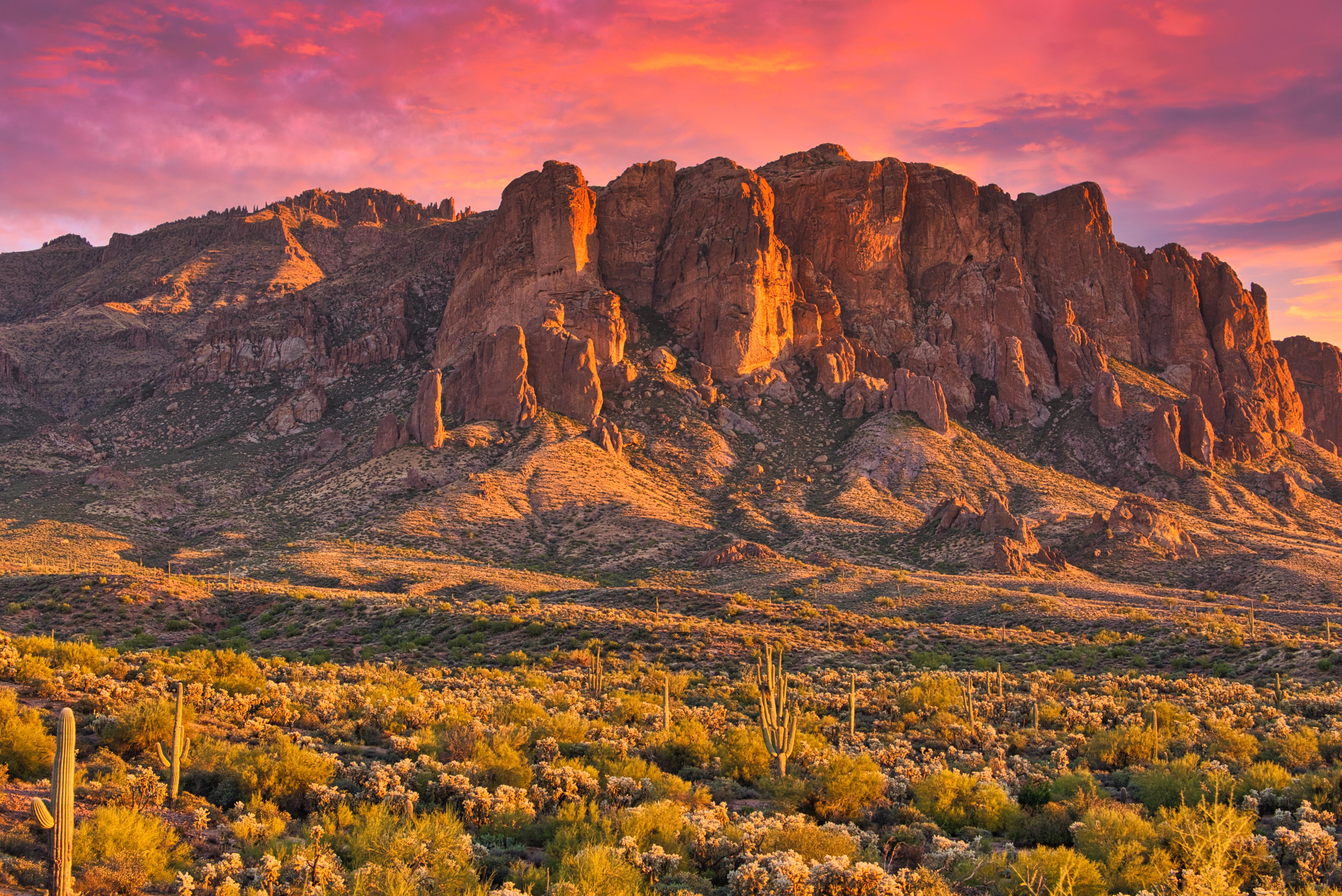 Outdoor image of the scenic rock landscape of Lost Dutchman State Park