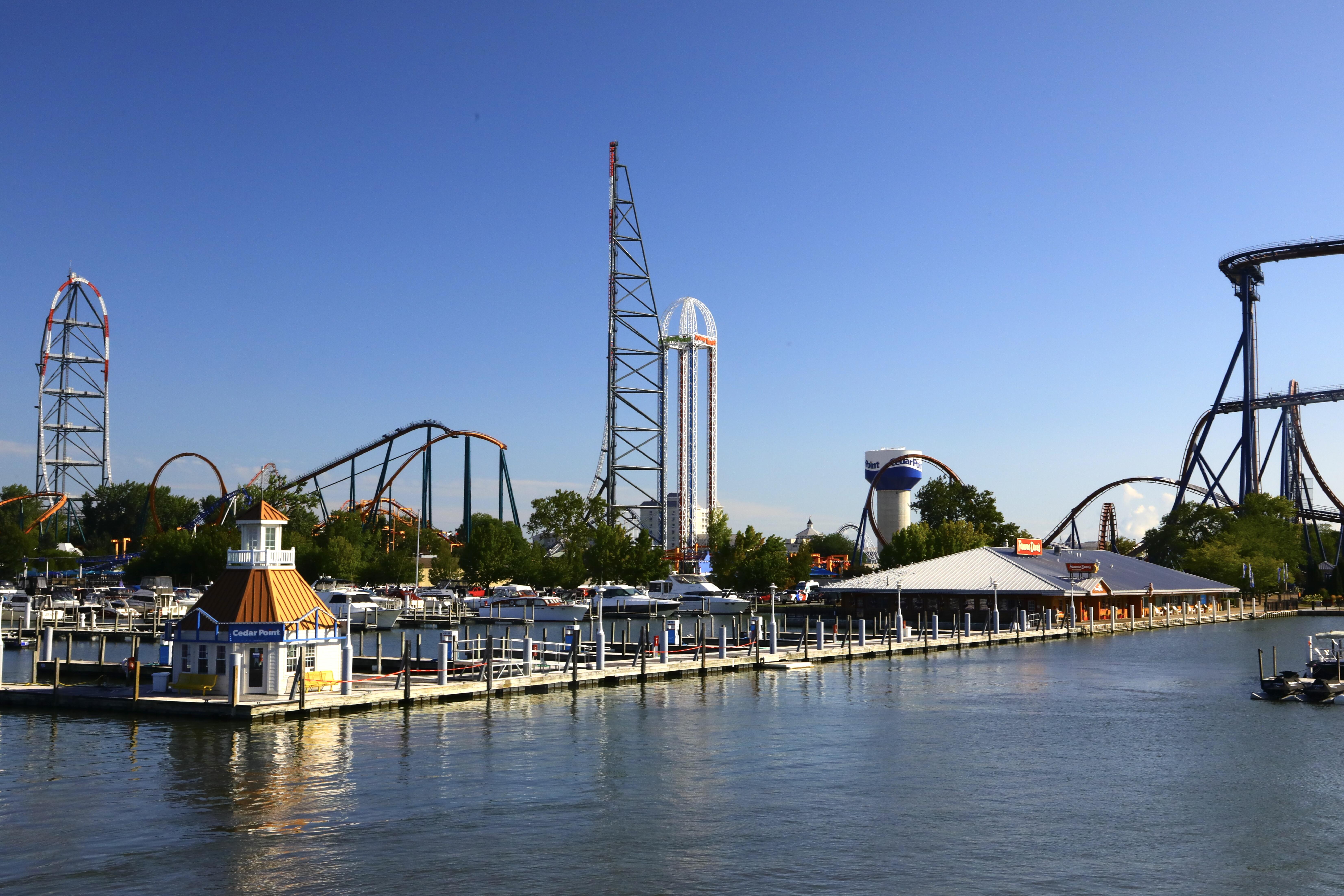 Image of Cedar Point in Sandusky, Ohio, taken from across the waterway.