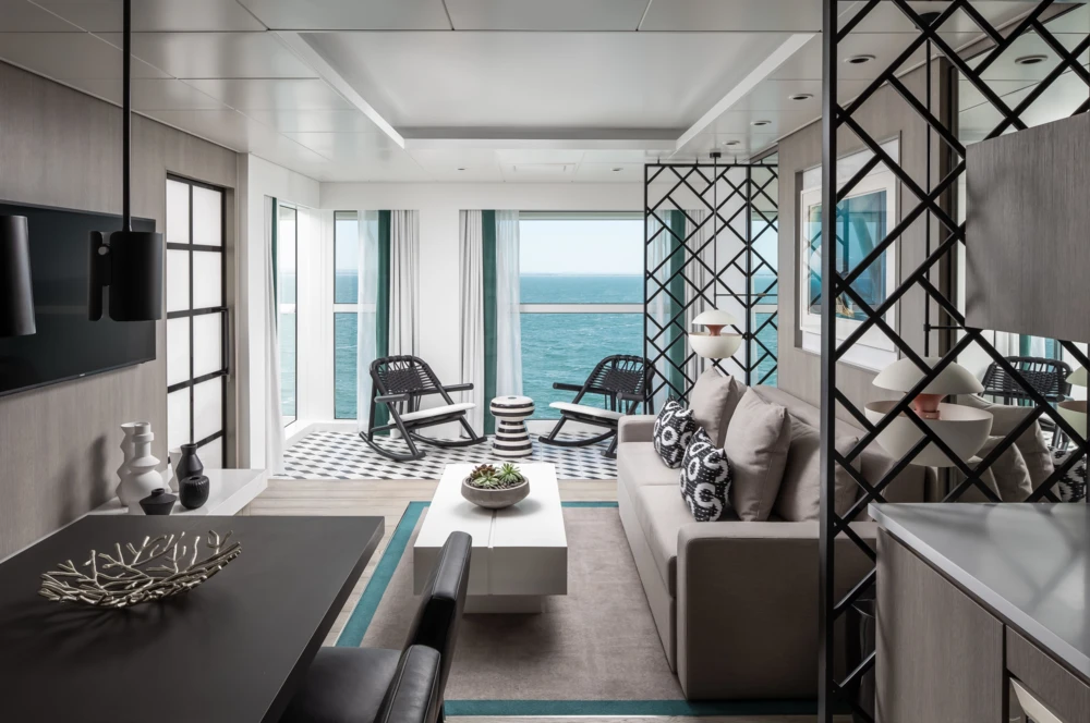 Interior royal suite on the Celebrity Edge cruise ship.