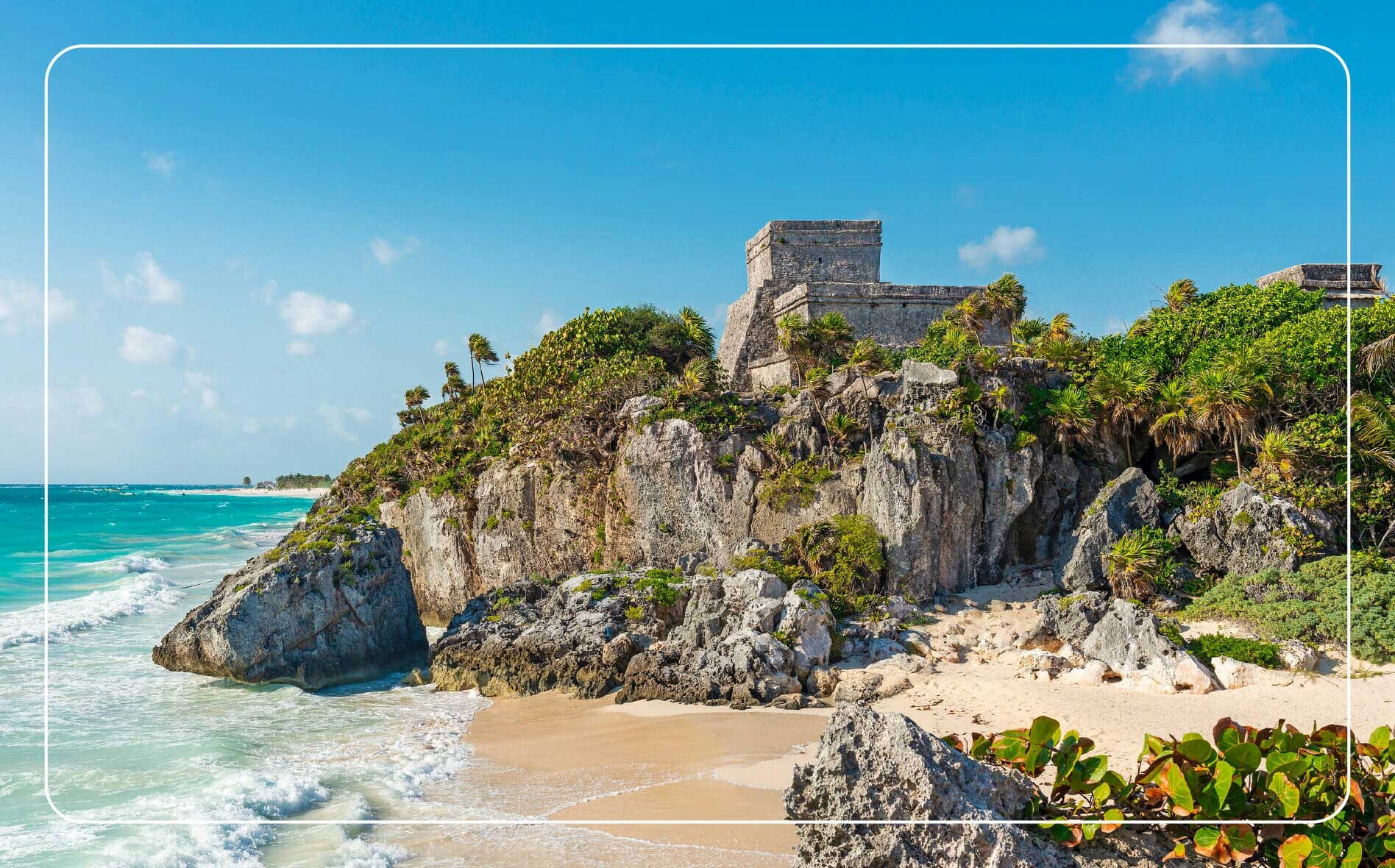 A view of a coastal cliff in the Yucatan Peninsula, Mexico.