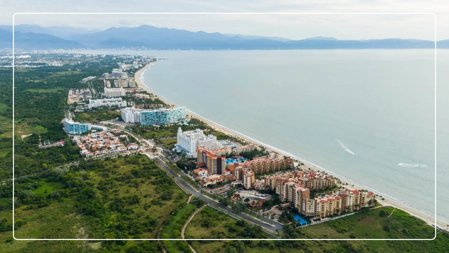 An aerial view of the hotel zone in Riviera Nayarit, Mexico.