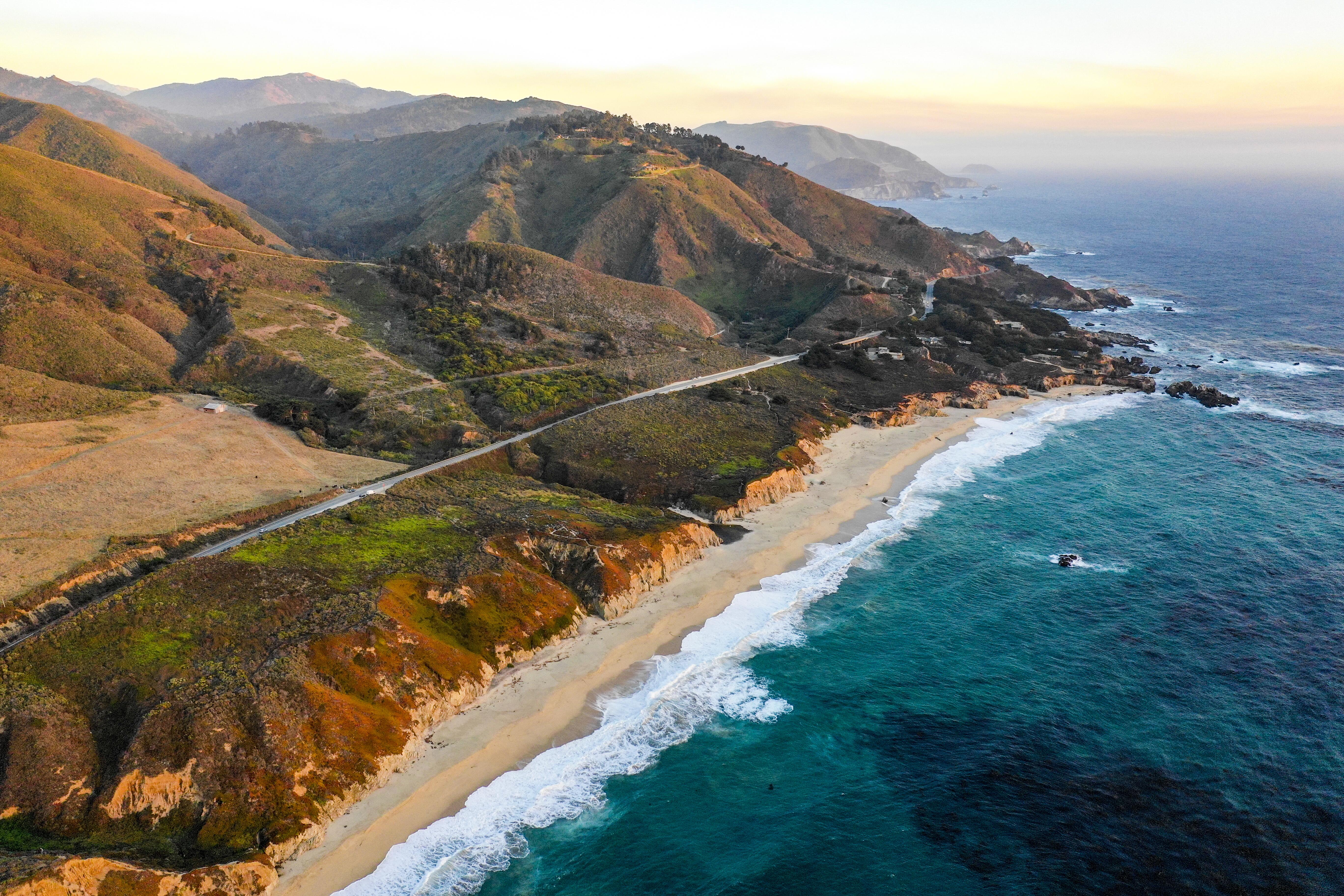 Aerial image of the beach at Big Sur