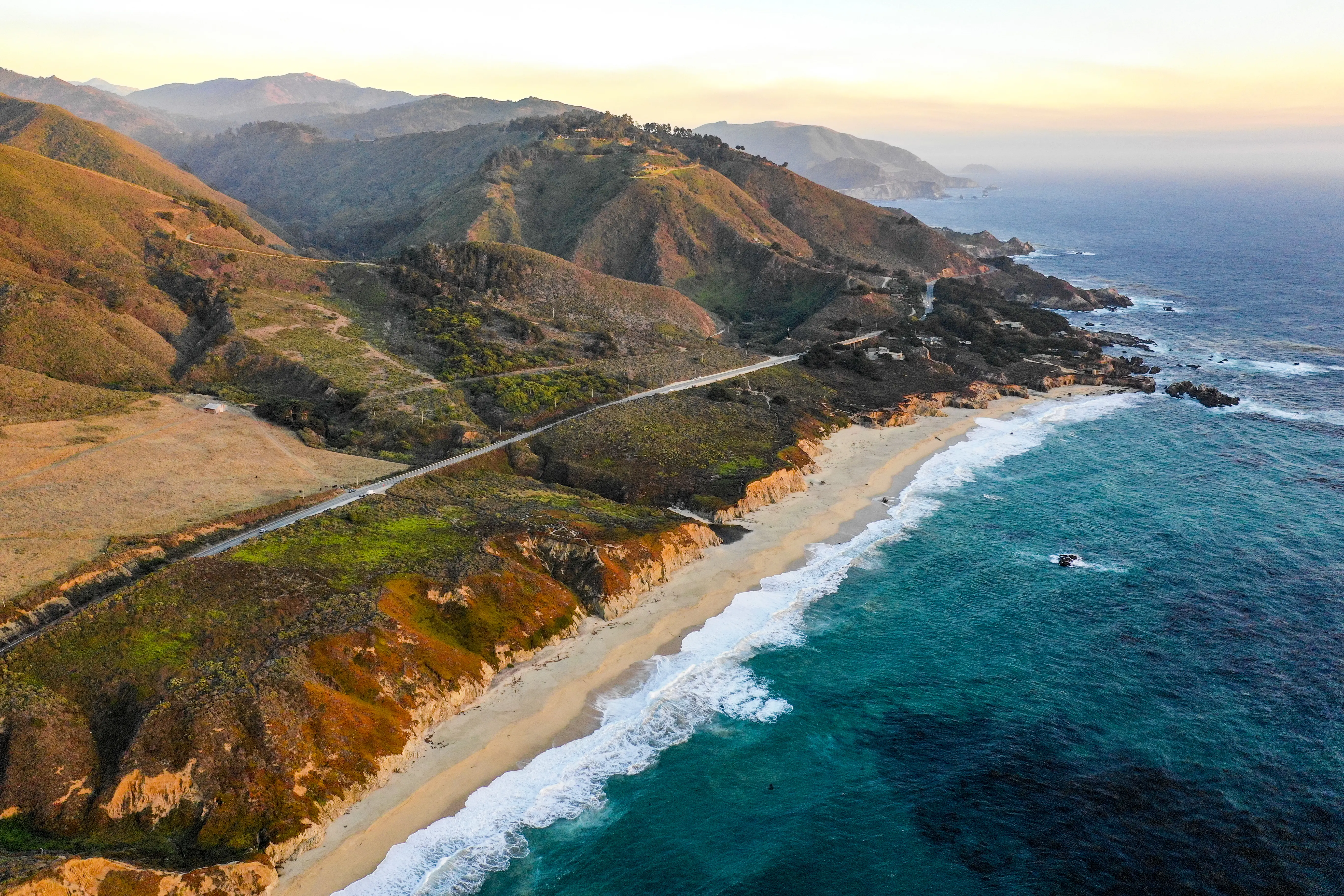 Aerial image of the beach at Big Sur