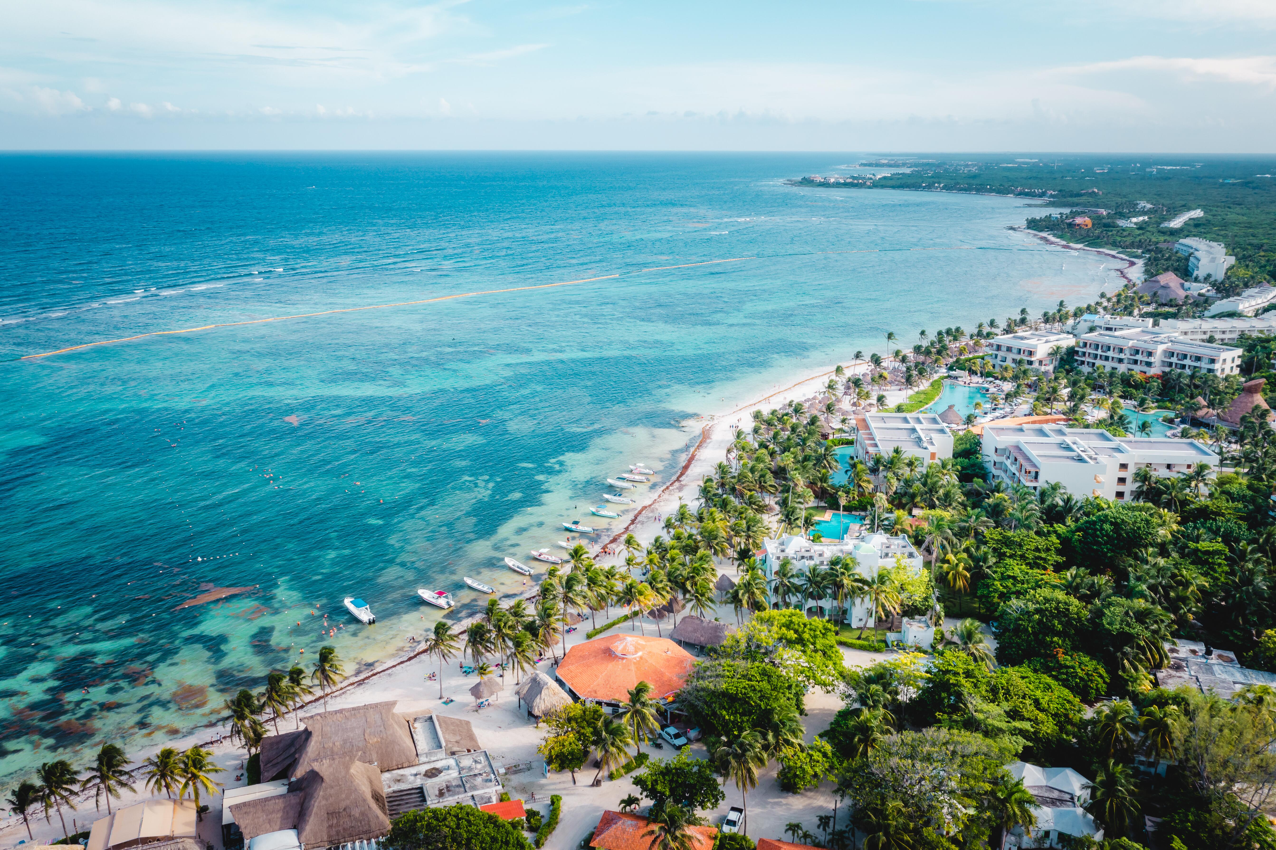 Aerial image of the Akumal Bay in Quintana Roo, Mexico.