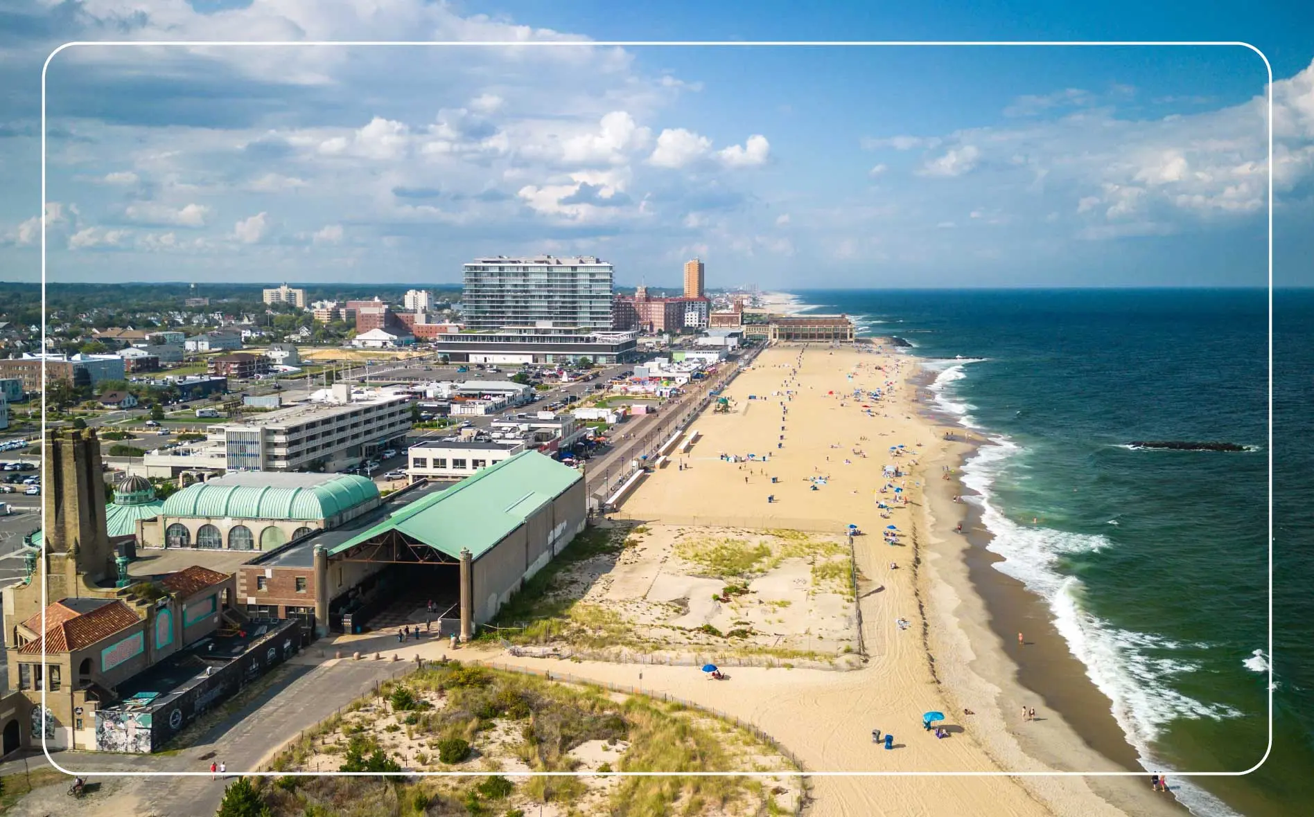 An aerial view of Asbury Park’s seaside skyline.