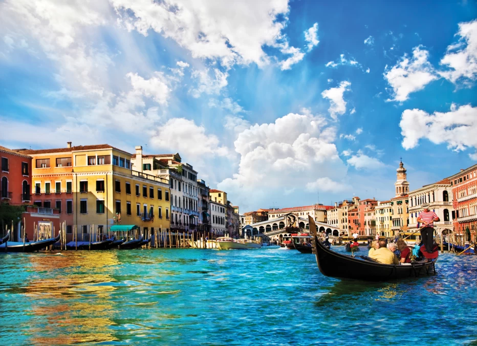 Venice Grand canal gondolas Rialto Bridge, Italy