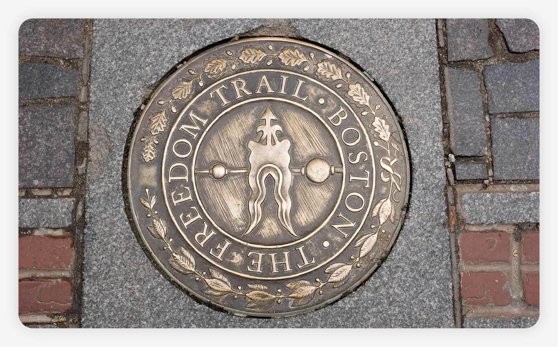 A ground marker of the Freedom Trail in Boston, Massachusetts.