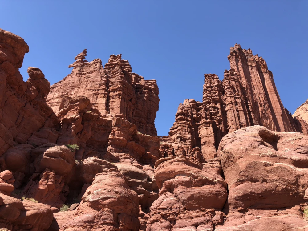 Fisher Towers made of Cutler sandstone near Moab Utah