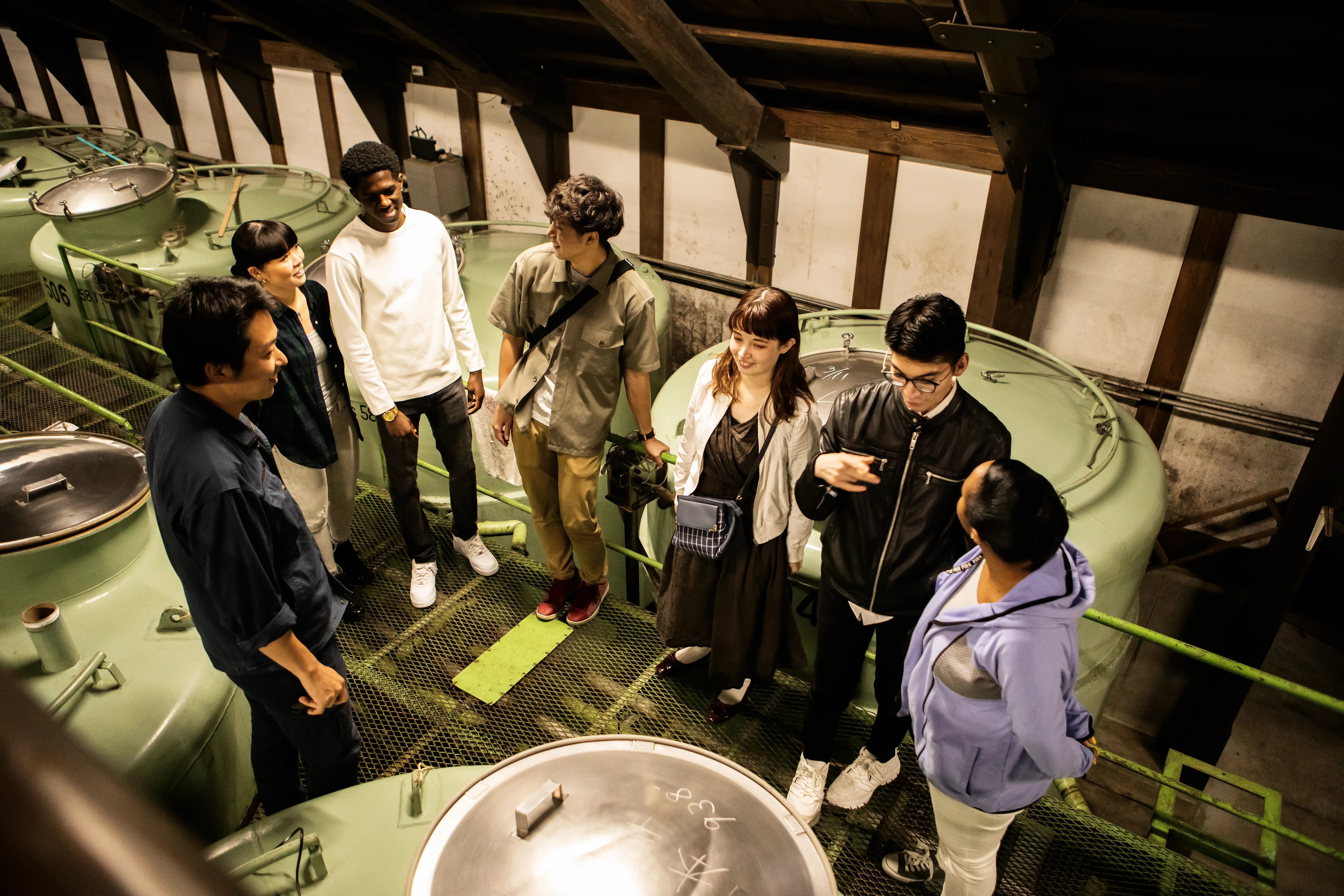 Group of people on a guided brewery tour.