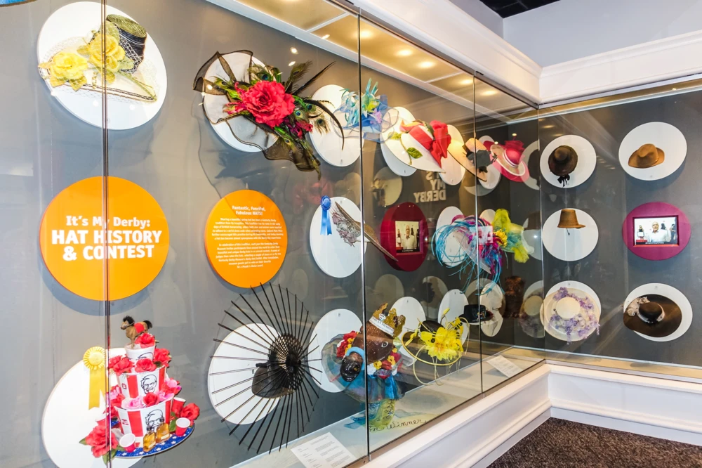 Derby hat display at the Kentucky Derby Museum in Louisville, Kentucky