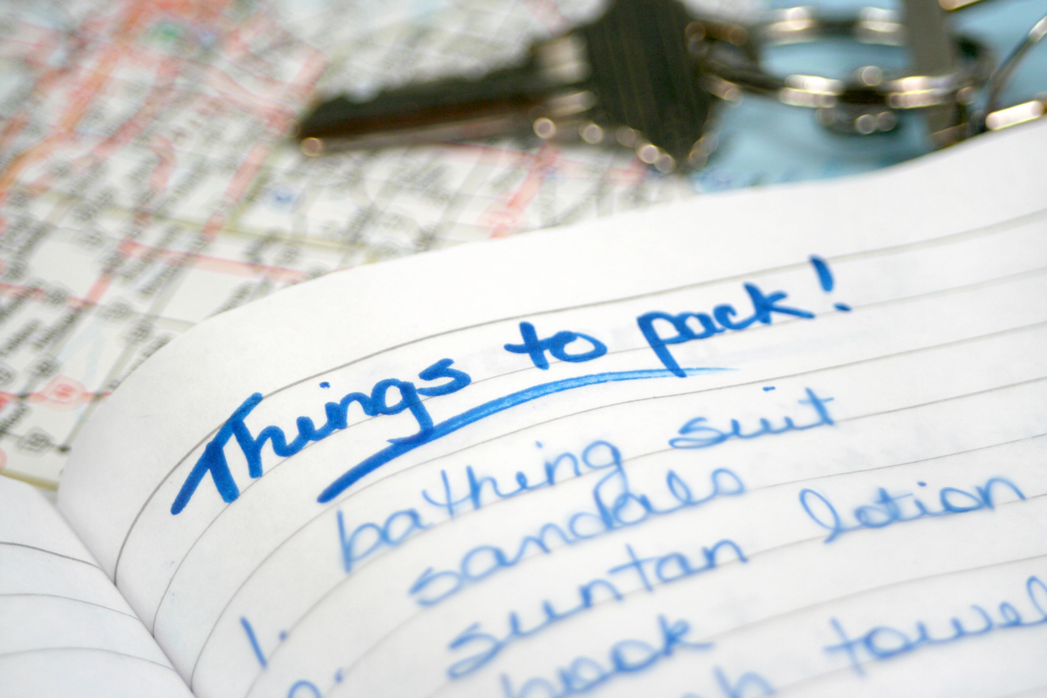 Handwritten packing list