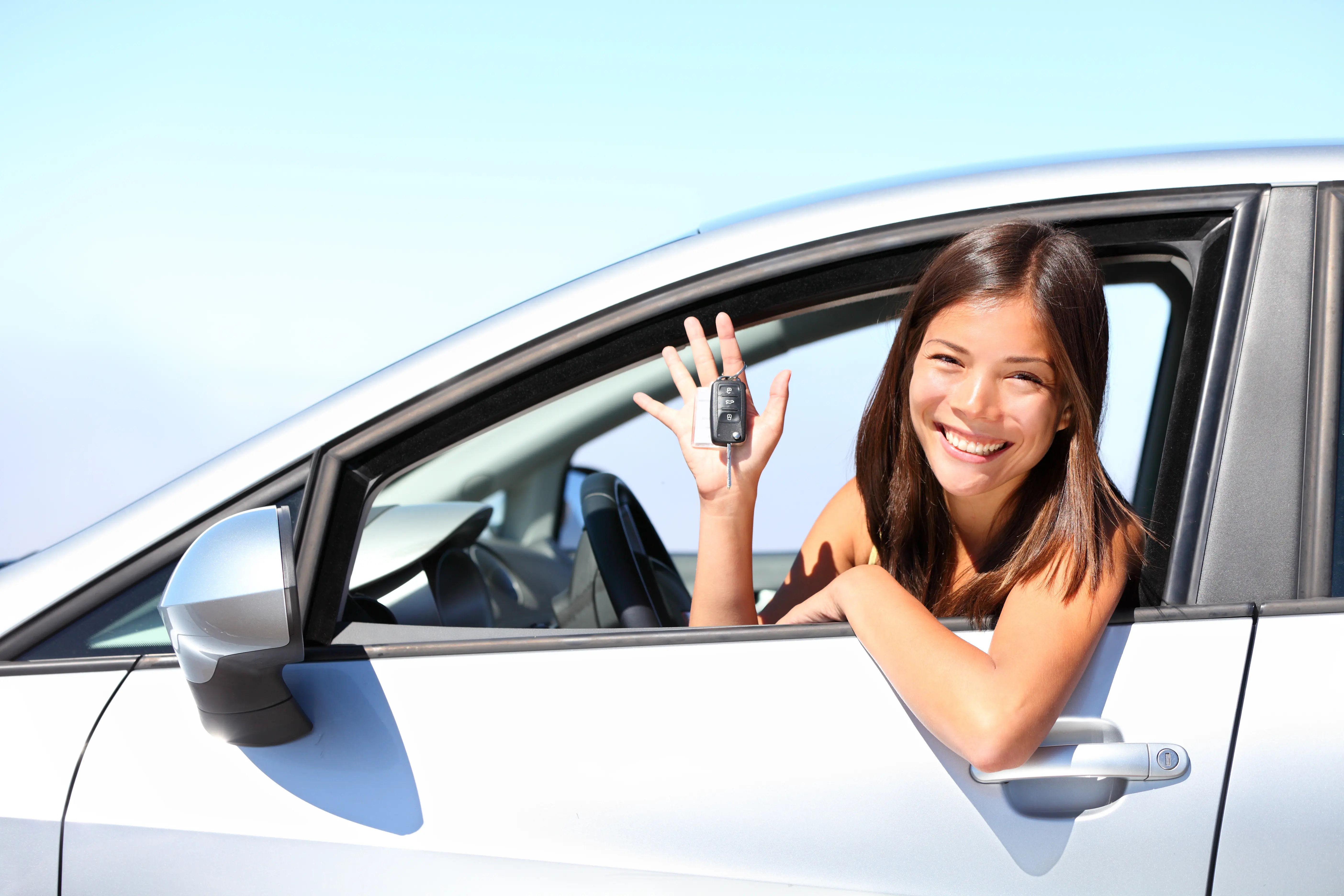 young adult, teen, driver, car, auto, key, happy, excited, license, holding, new, teenager, travel, rental, smile, outdoor, summer, vehicle,