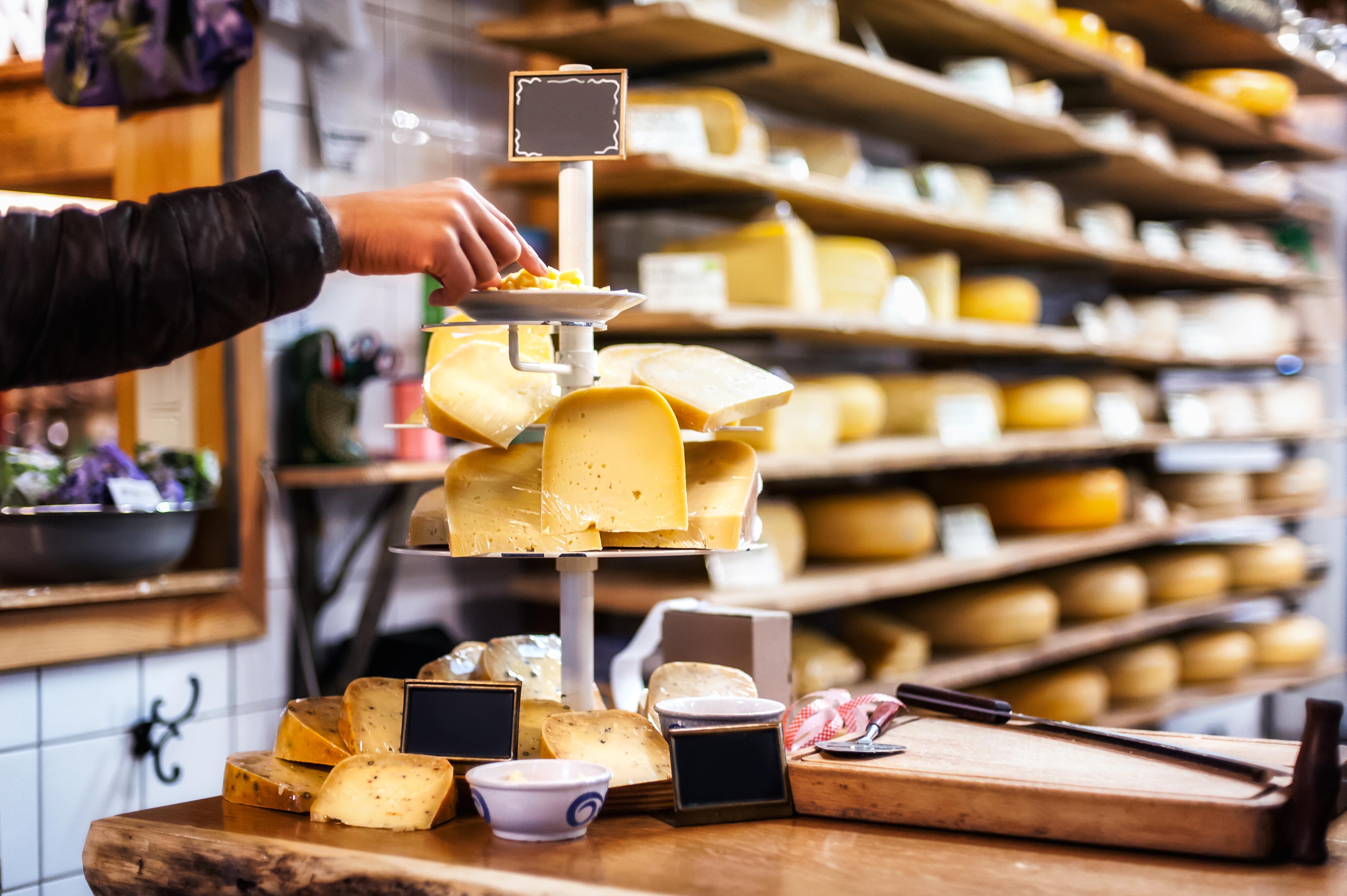 Dutch cheese shop with Gouda and dozens of kinds of cheese