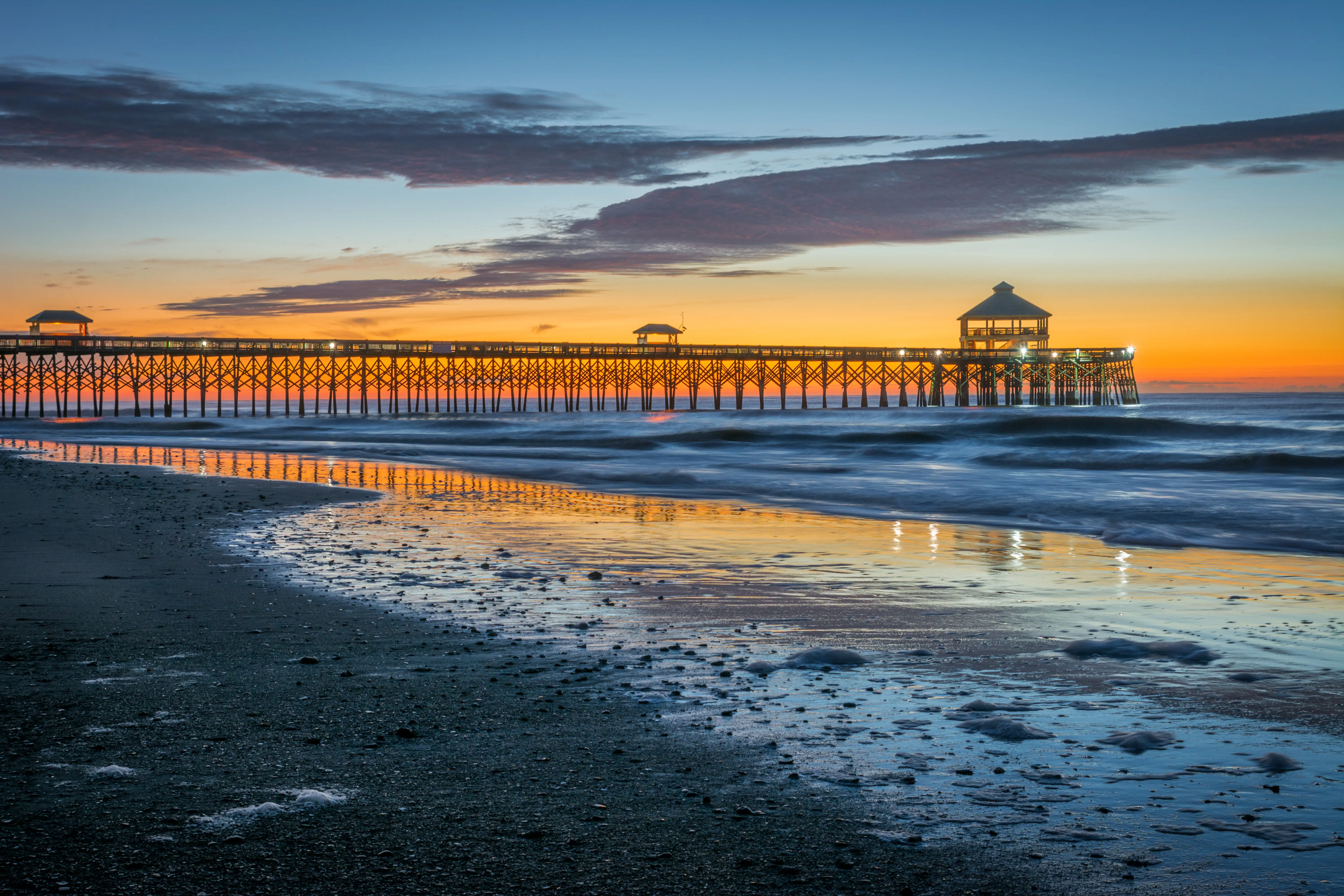 Image of Folly Beach at dawn, South Carolina.