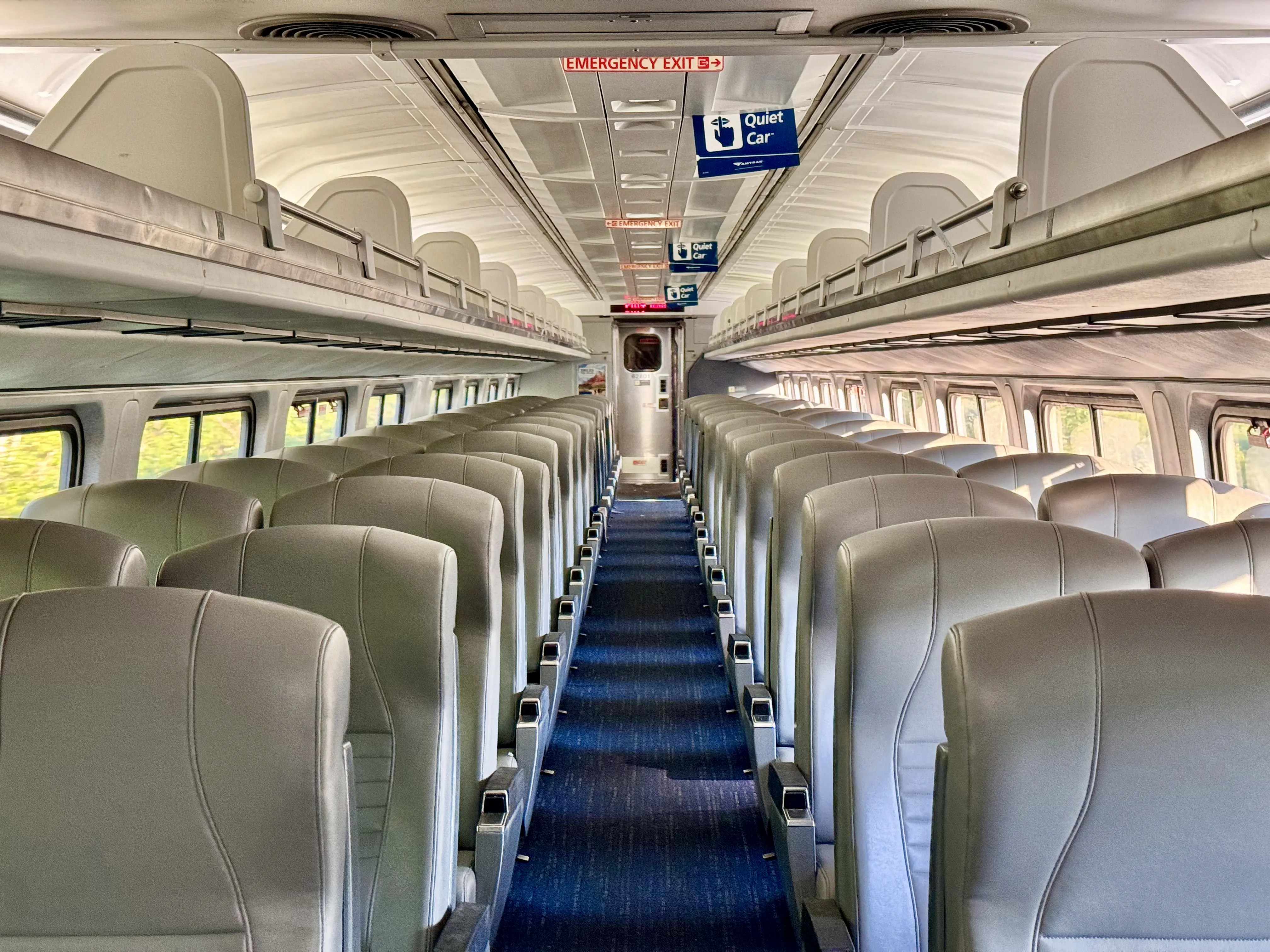 Image of the coach class seats aboard the Amtrak Vermonter passenger train.