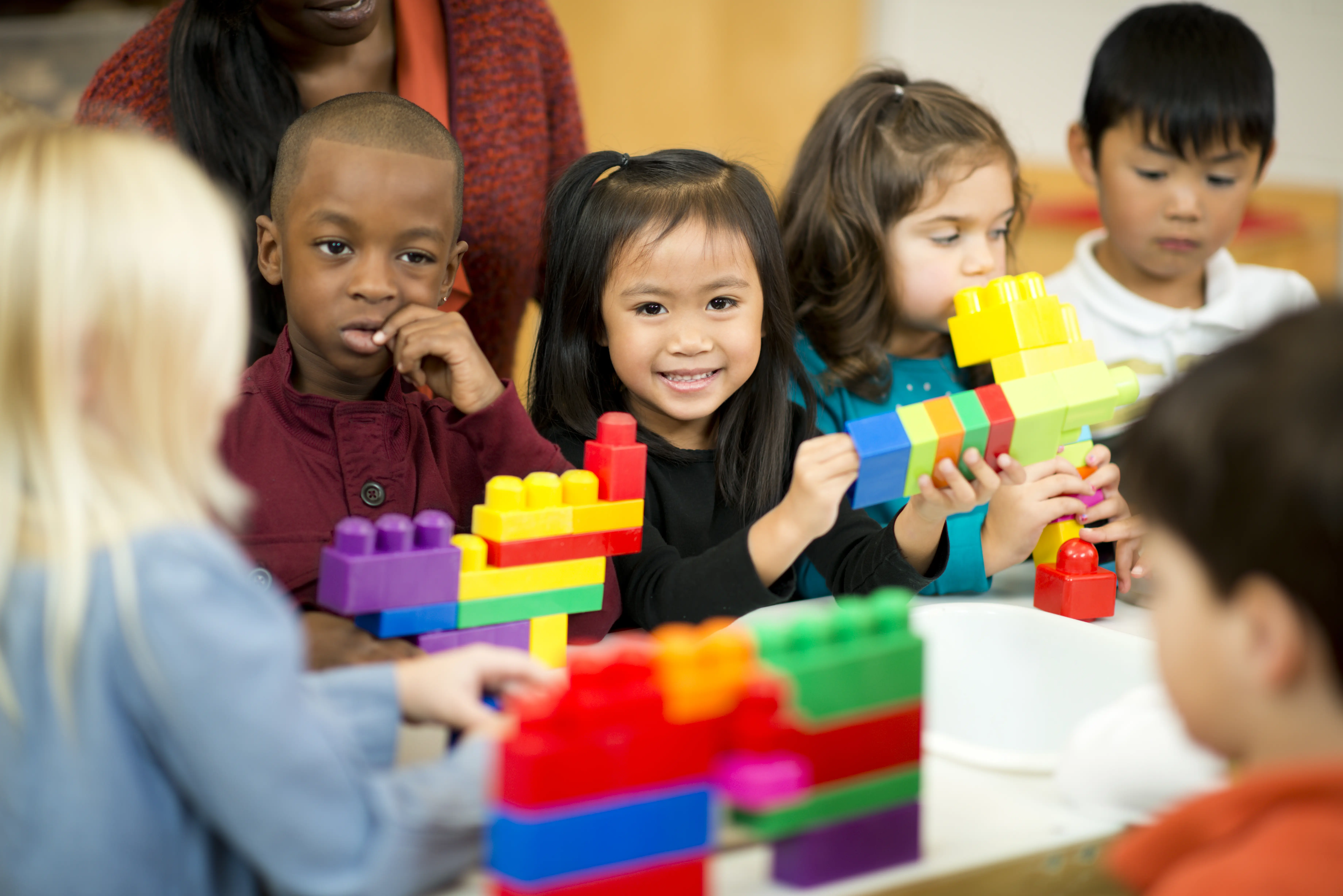 Children playing with color blocks in Louisiana Children's Museum in New Orleans