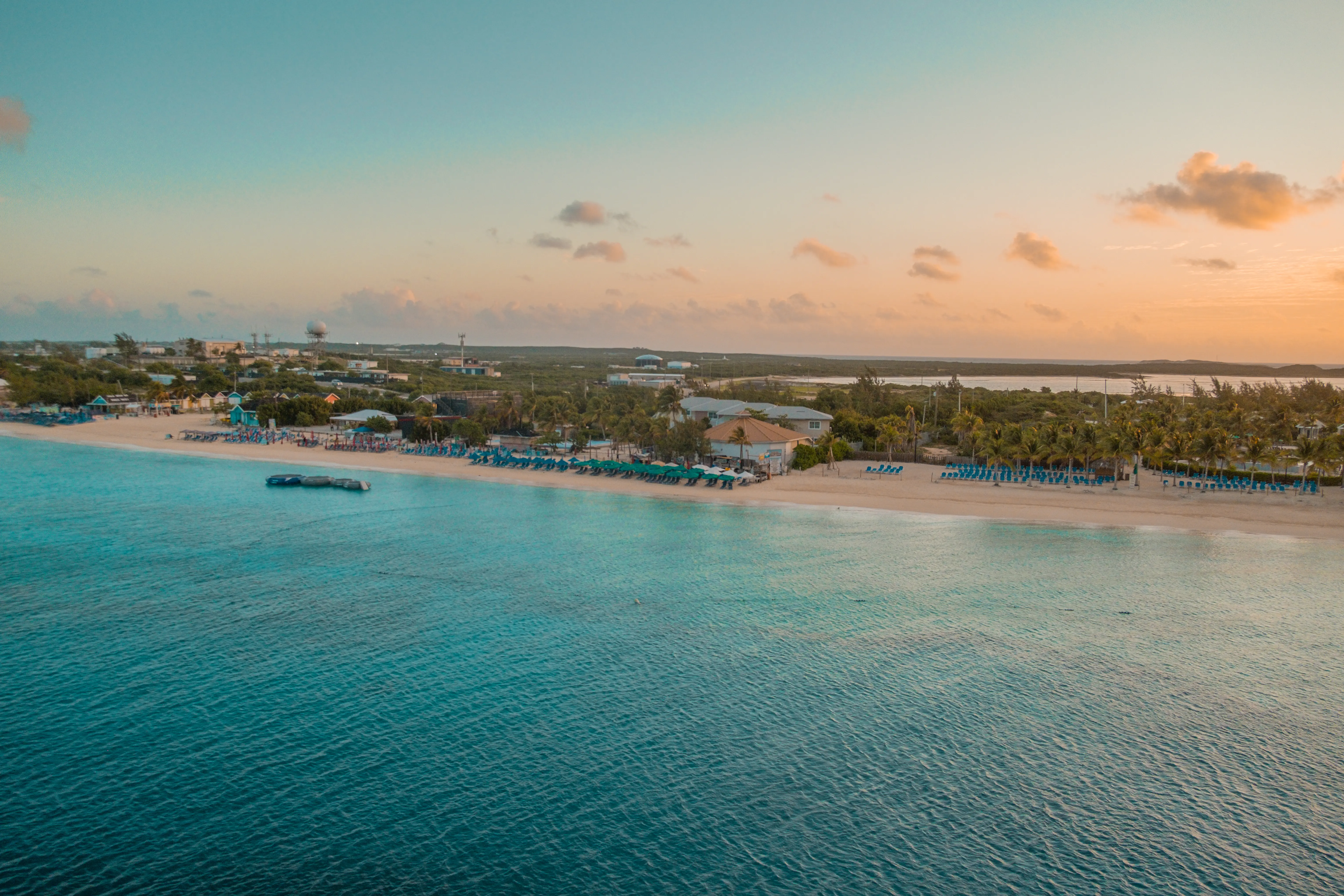 Image of the shores of Turks and Caicos taken at sunset.