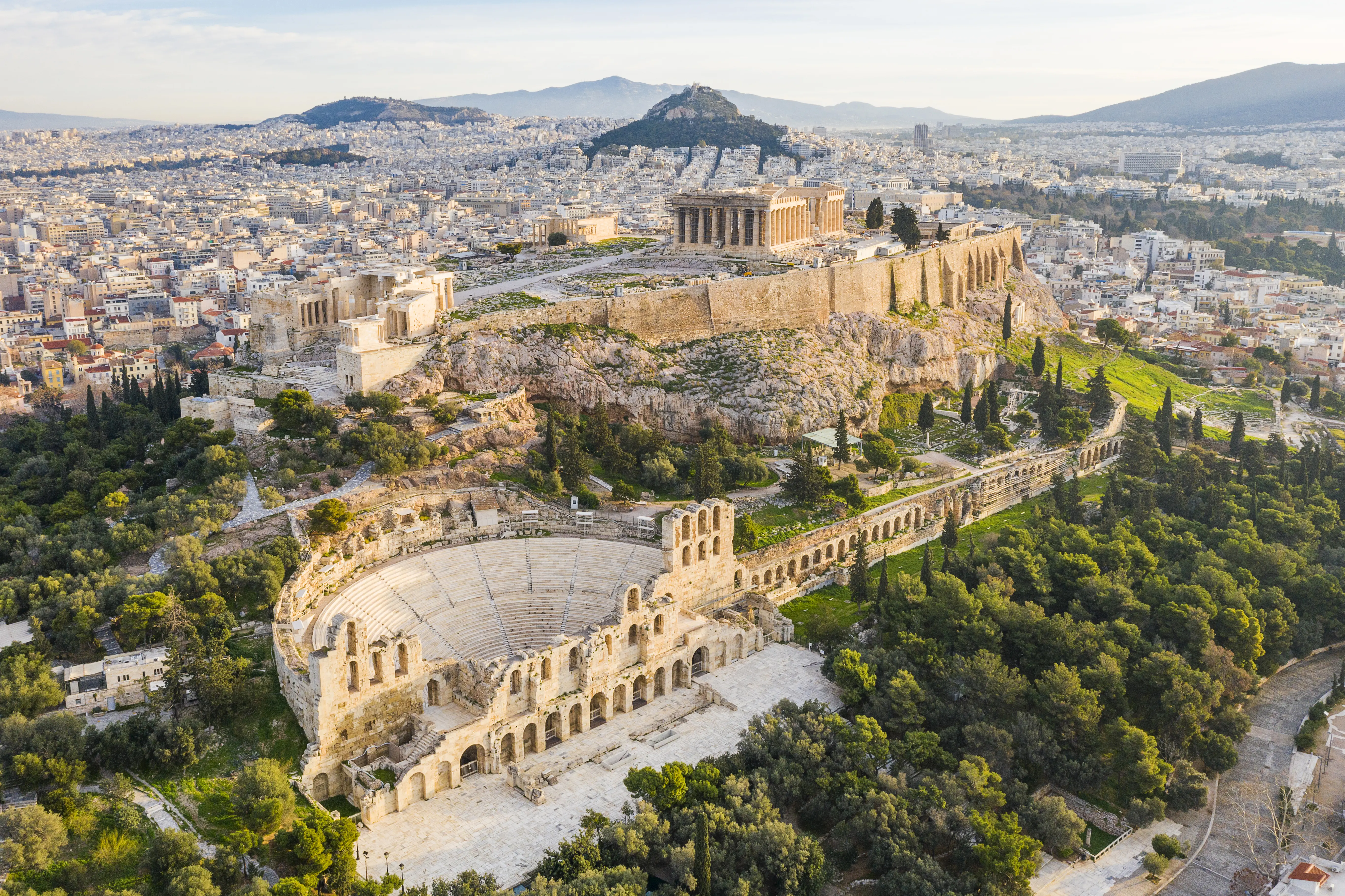 Aerial image of the Acropolis of Athens.