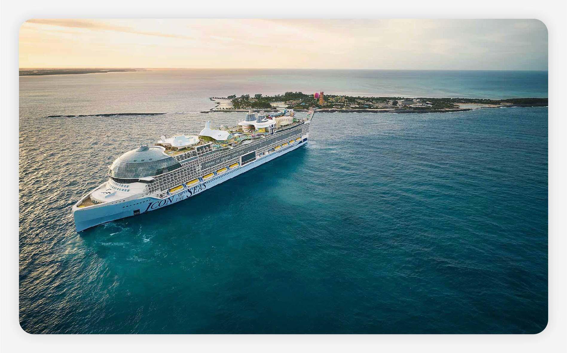 Royal Caribbean around-the-world cruise ship in tropical waters