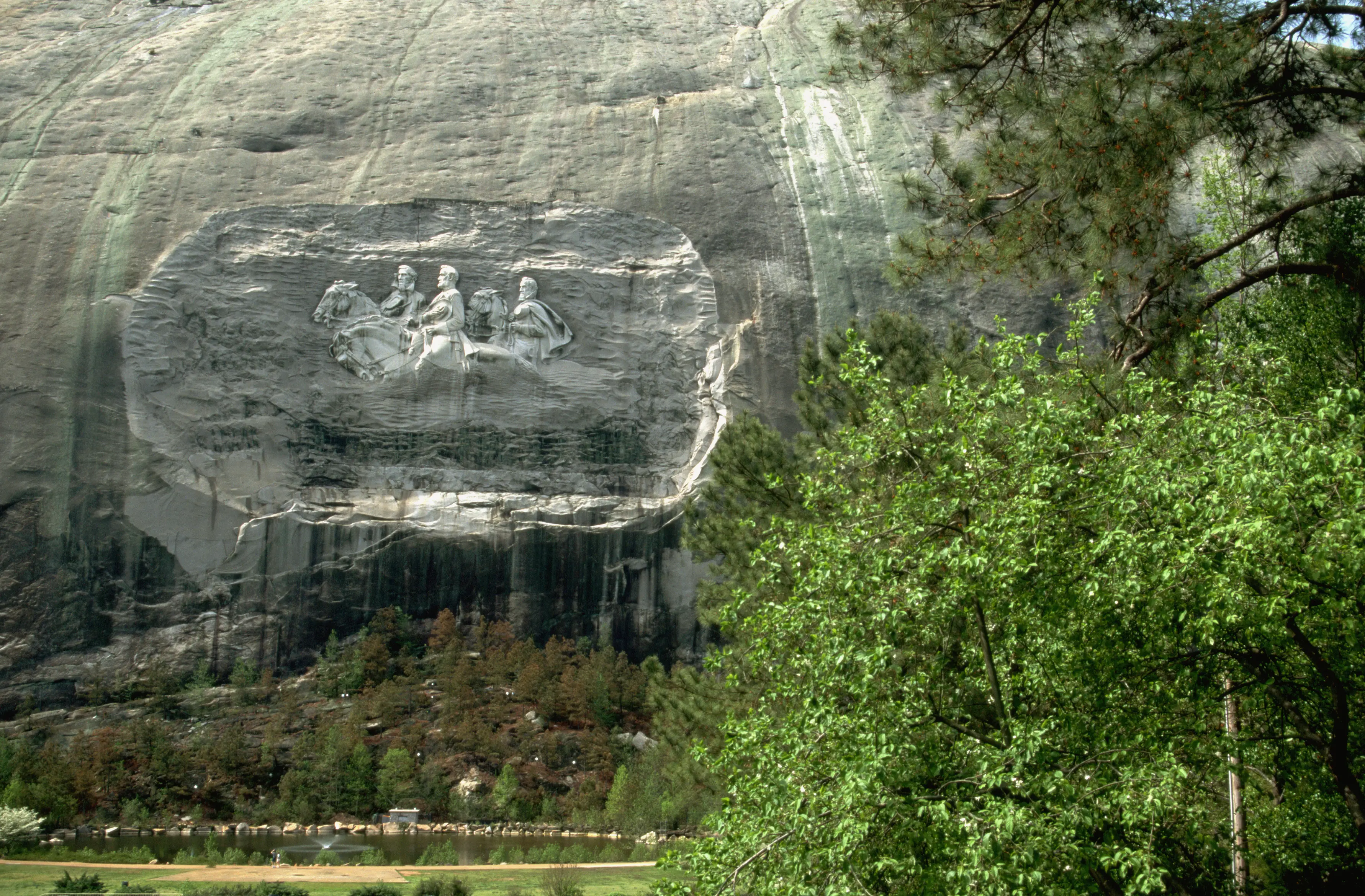 Outdoor image of the Confederate Memorial Carving relief at Stone Mountain Park.