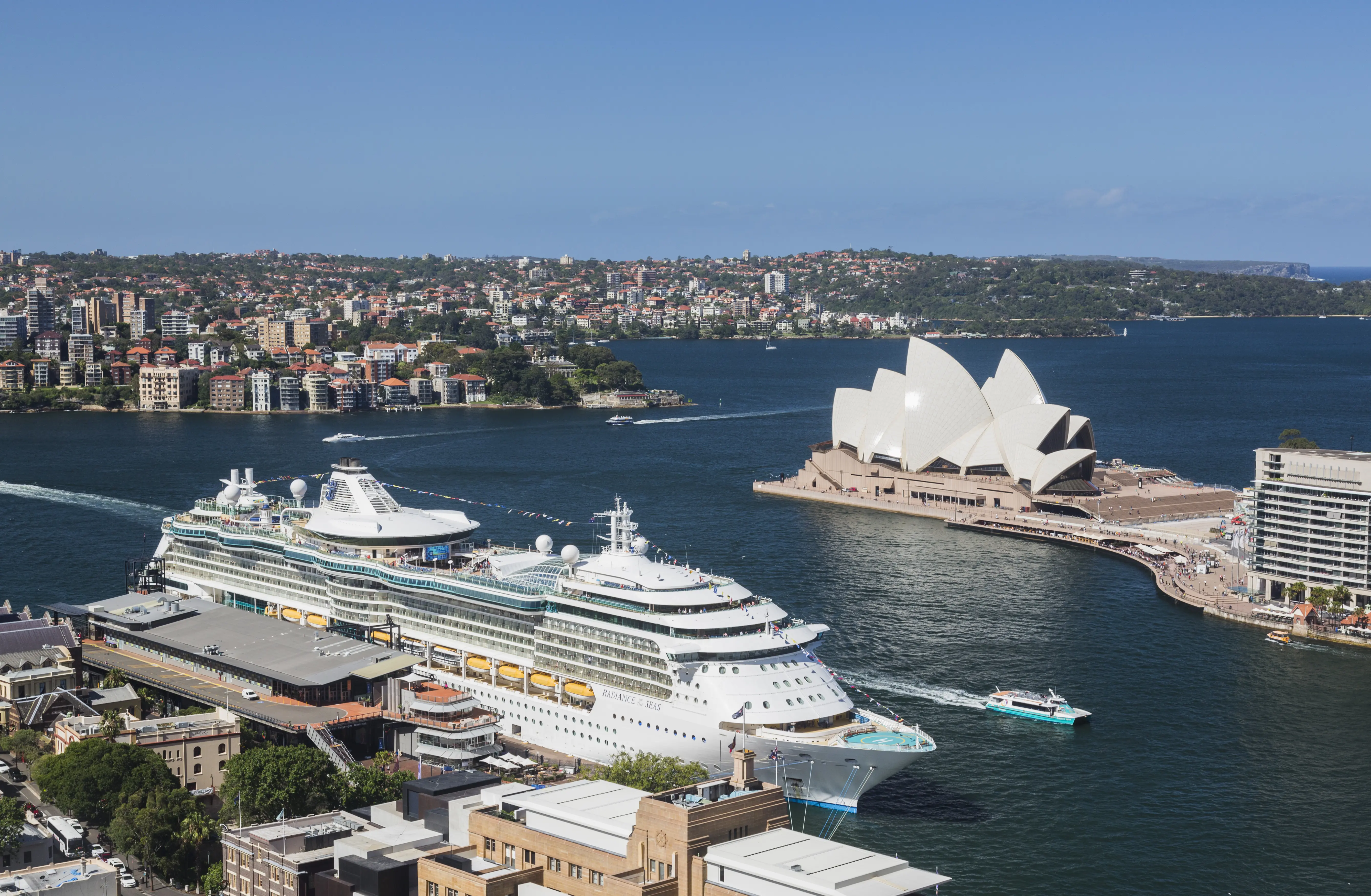 Image of the Royal Caribbean Radiance of the Seas Cruise ship docked in the Sydney Harbour.