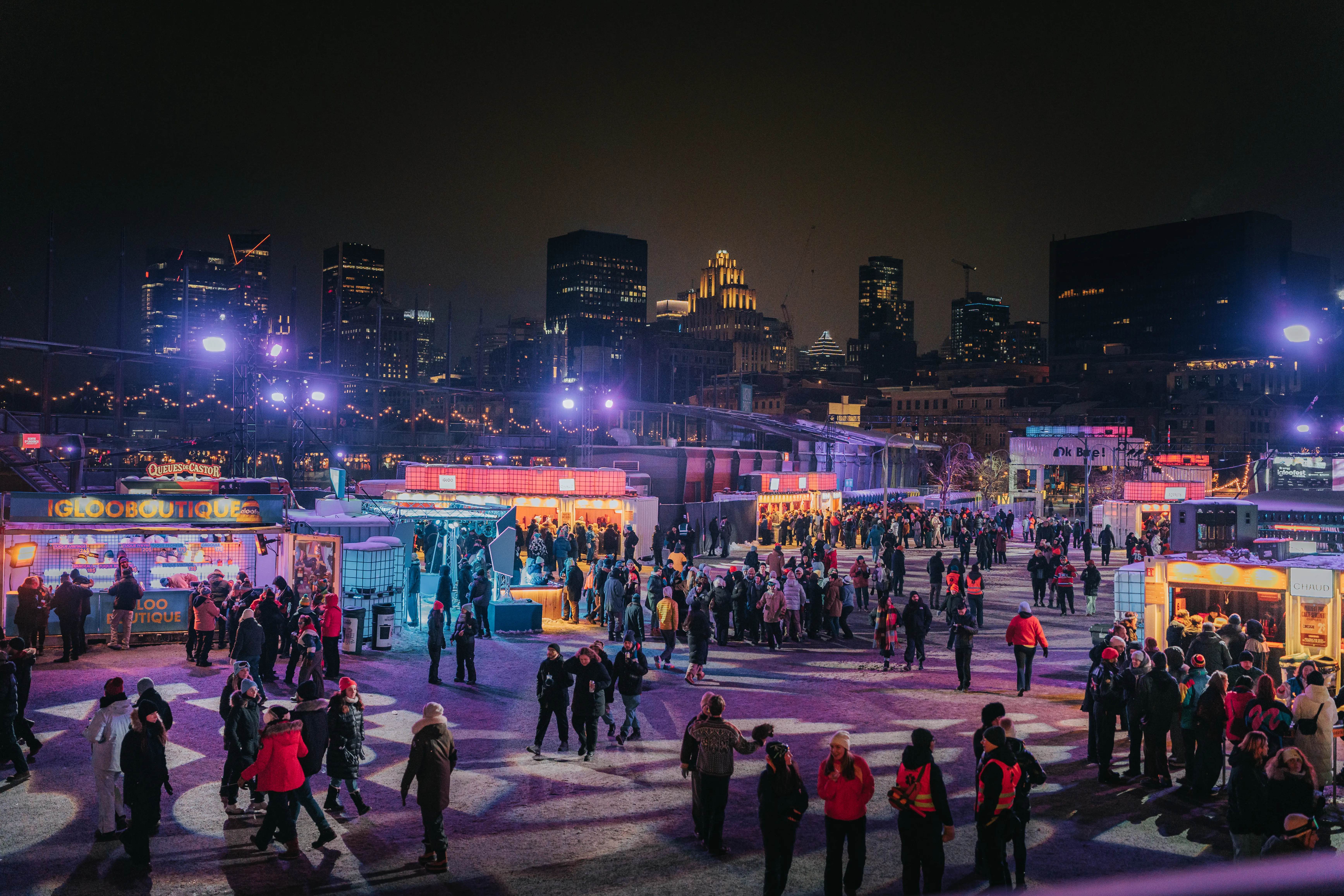 Image of crowds at the Igloofest festival site in Montreal, Quebec, Canada.