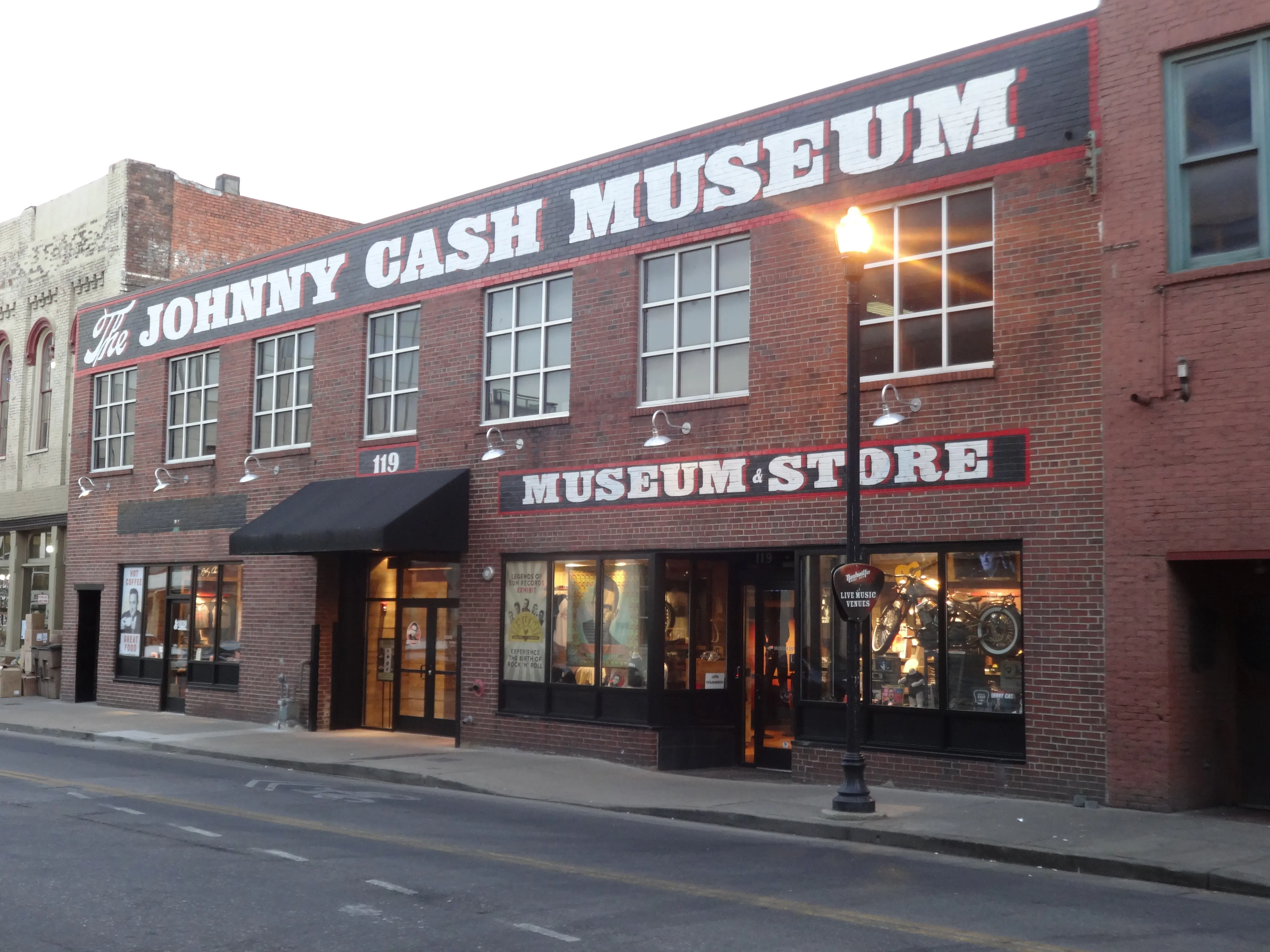 An exterior picture of the Johhny Cash Museum in Nashville.