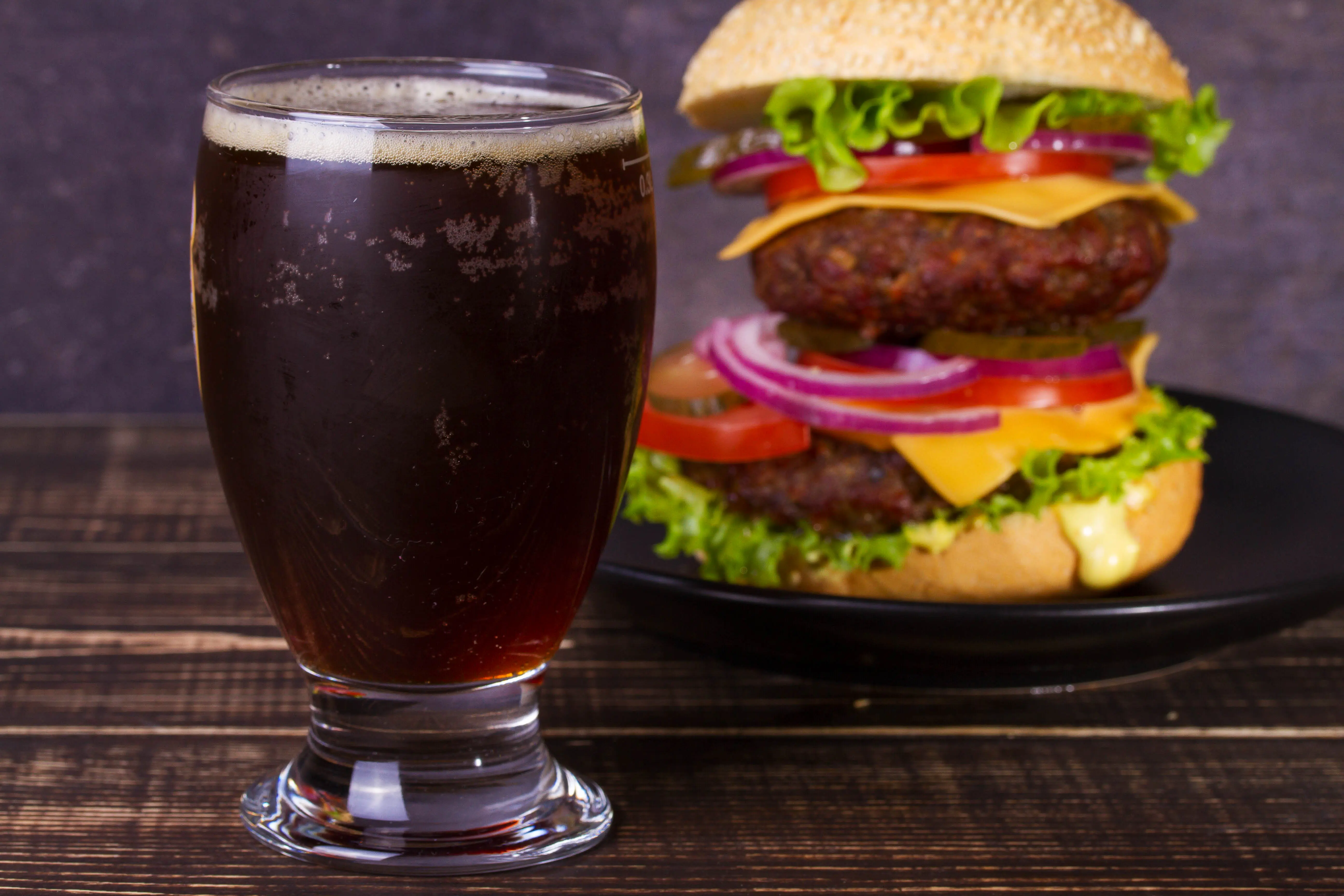 Dark beer and burger