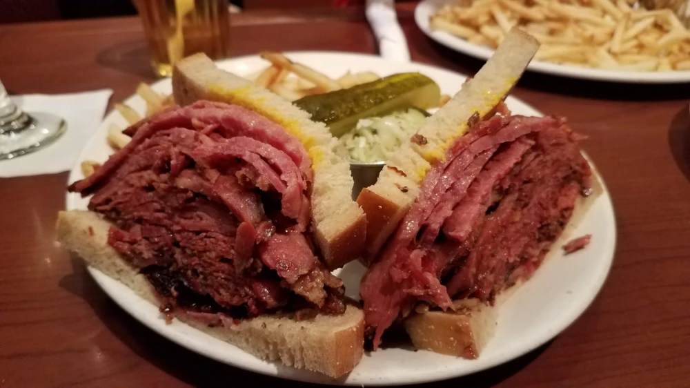 The Famous Super Sandwich, stacked with 10 ounces of smoked meat, at Reuben's Deli & Steak in Montreal.