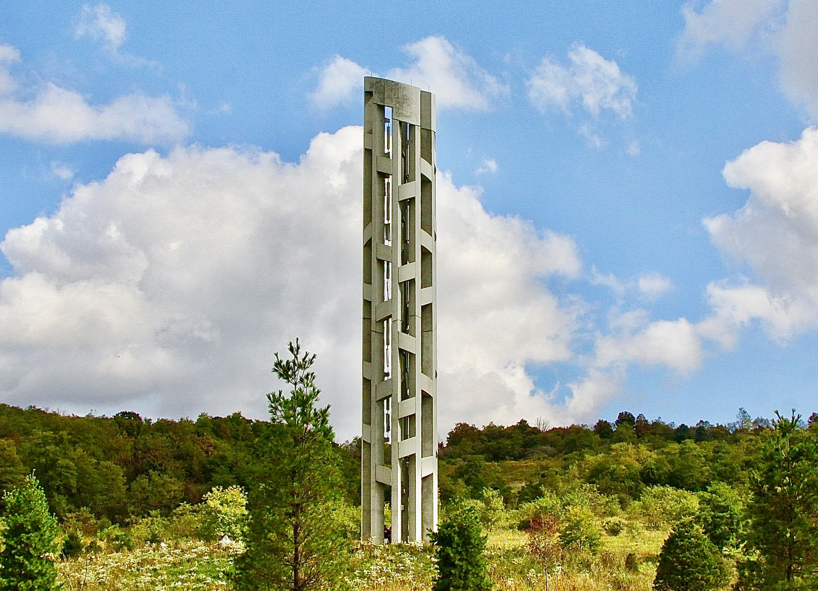 Tower of Voices, a ninety-three foot tall concrete monument with forty individual wind chimes at the Flight 93 Memorial