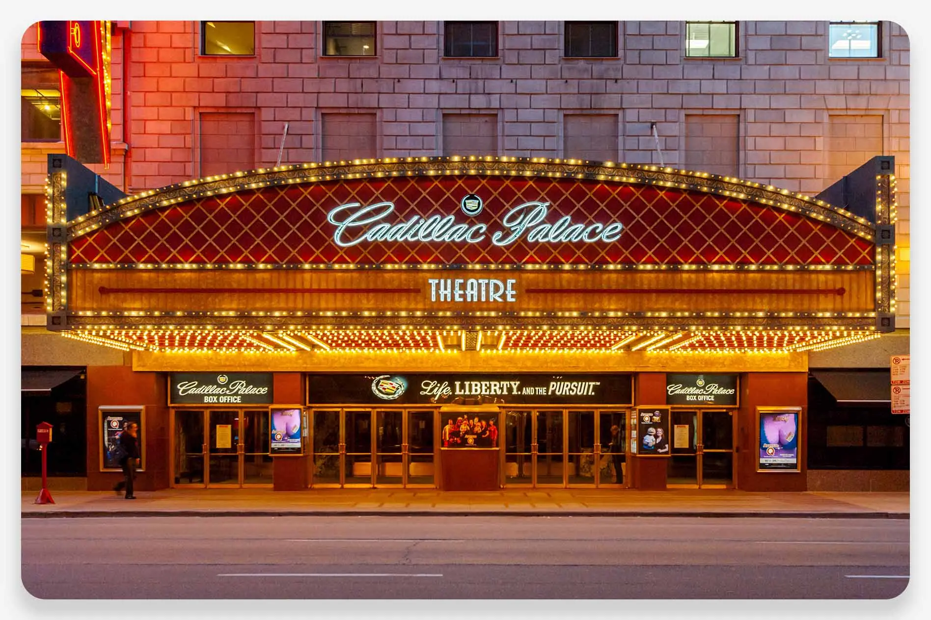 Outside view of the Broadway theater in Chicago