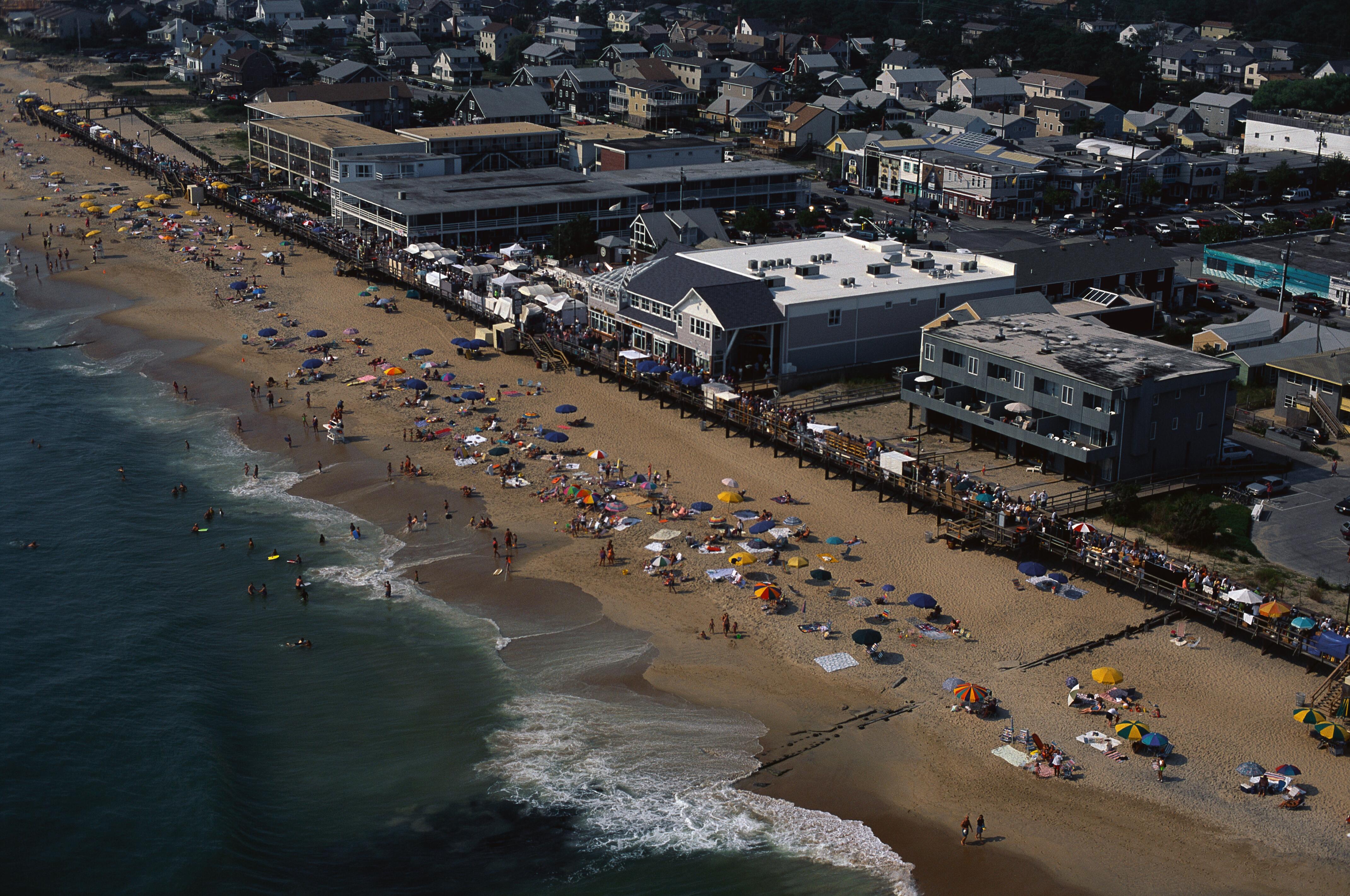 Aerial image of Bethany Beach and its boardwalk.