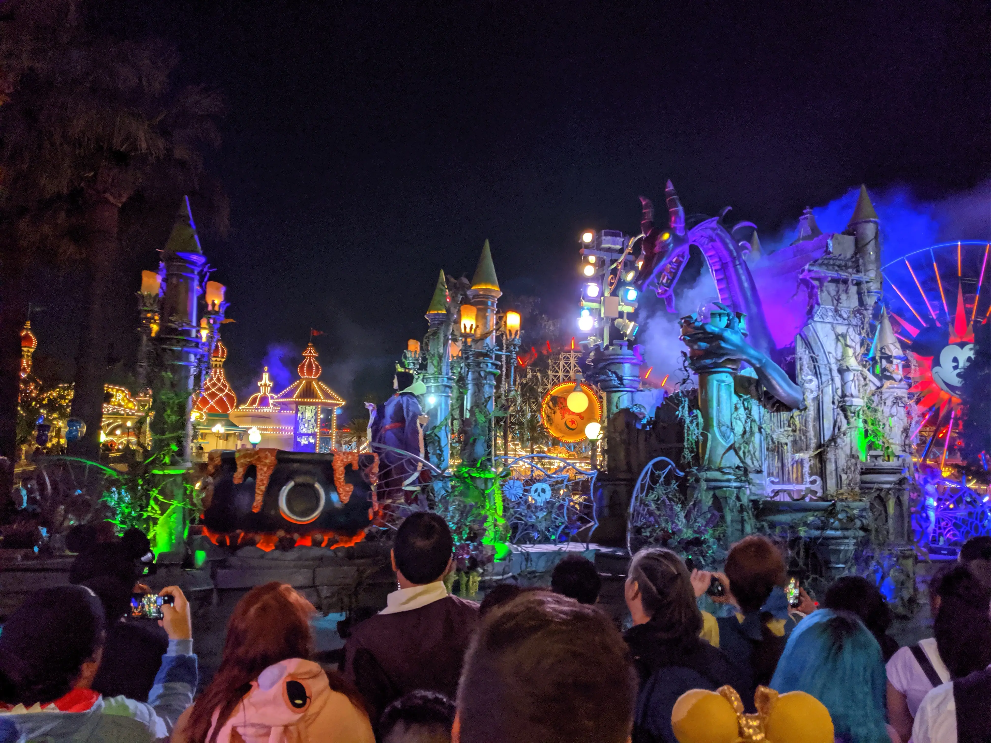Image from a parade at the Oogie Boogie Bash Halloween party at Disney California Adventure theme park.