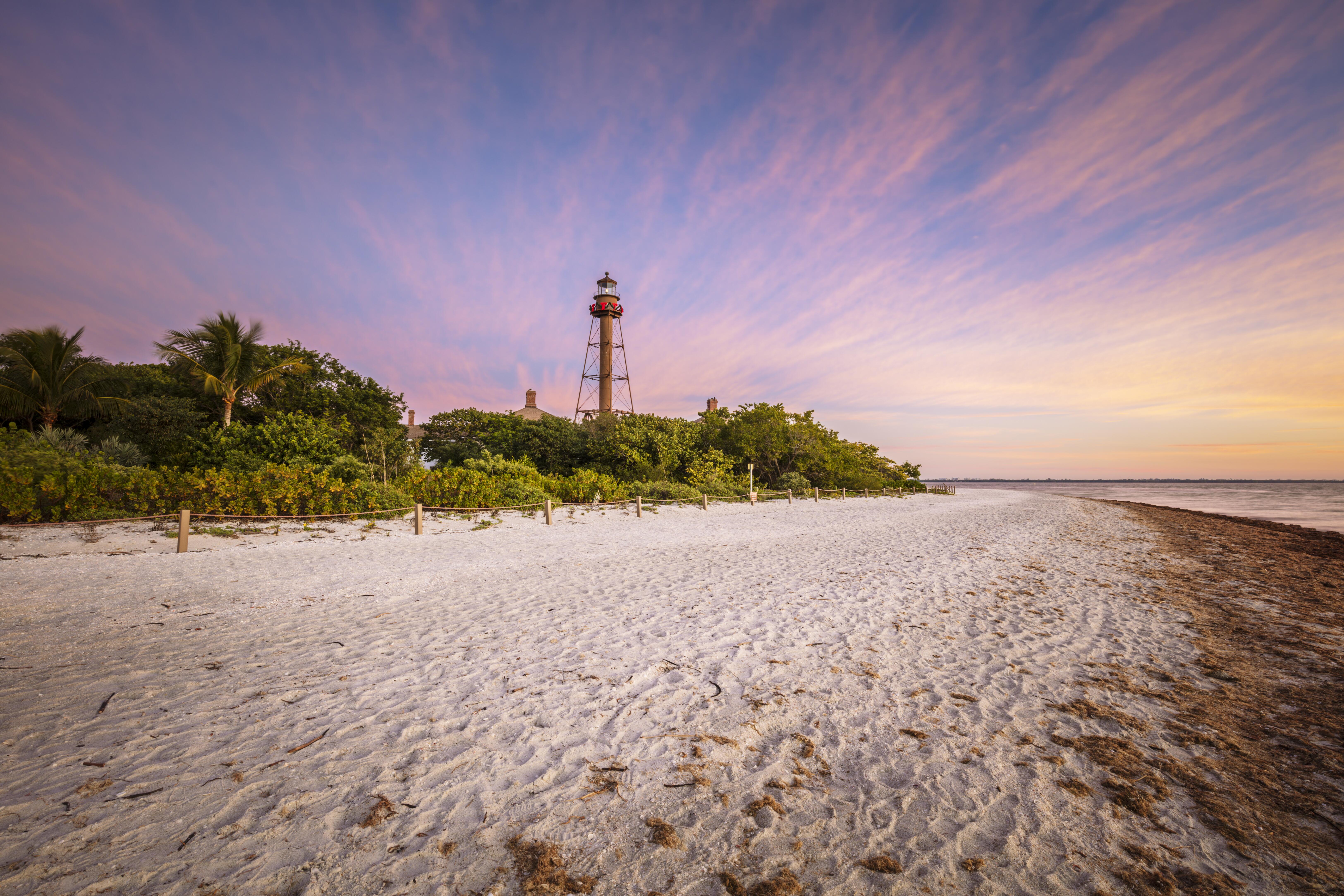 Sunset or sunrise view of Sanibel Island Lighthouse, Florida