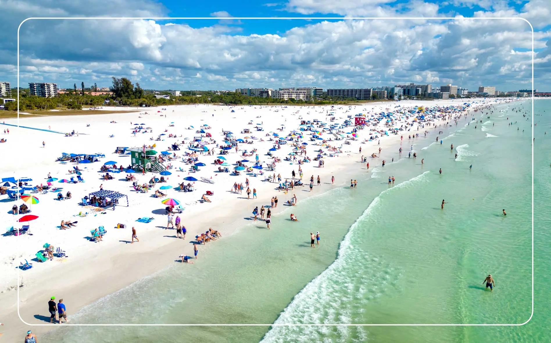 A busy beach at Siesta Key.