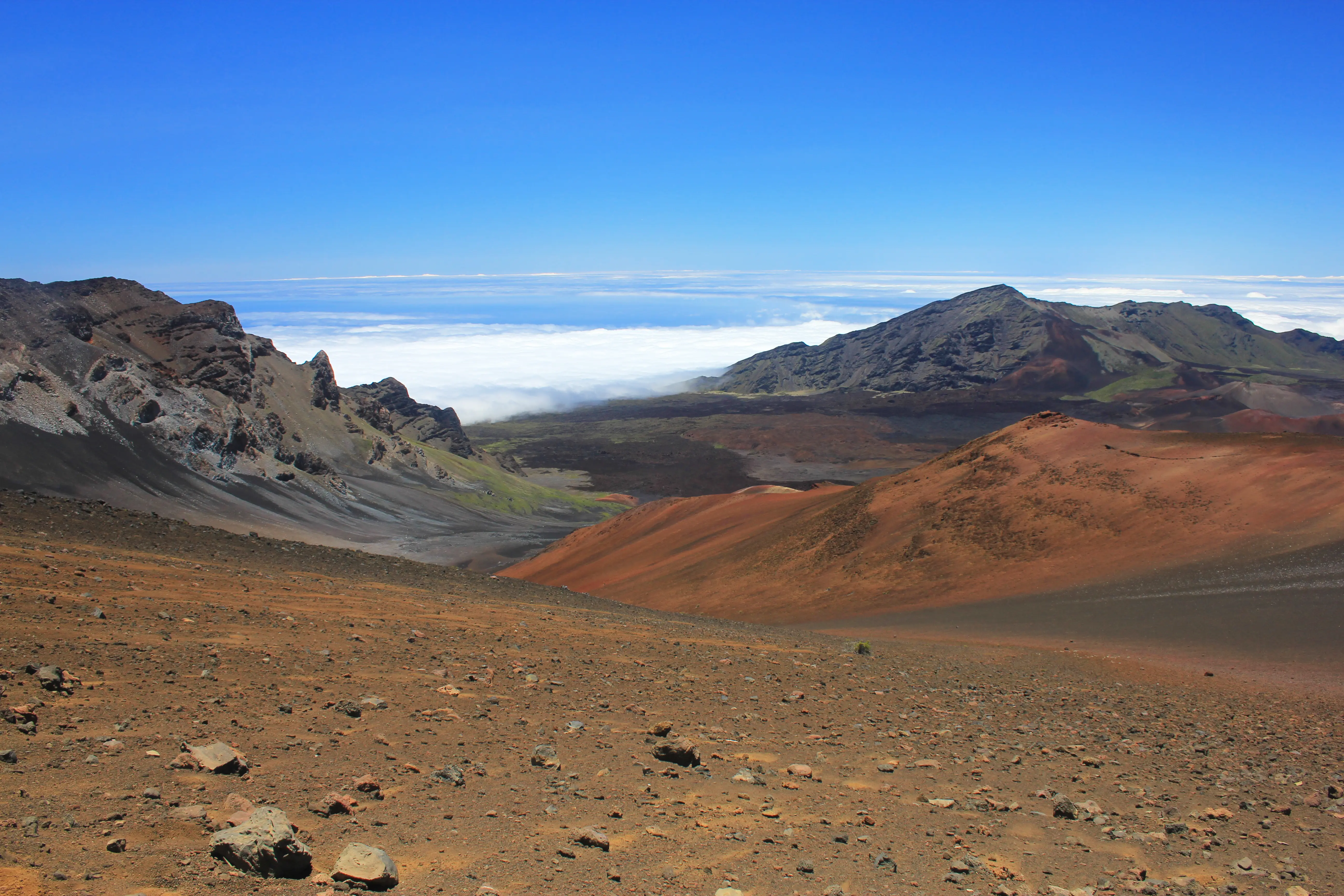 Sand and rocks on a trail in Haleakala National Park.