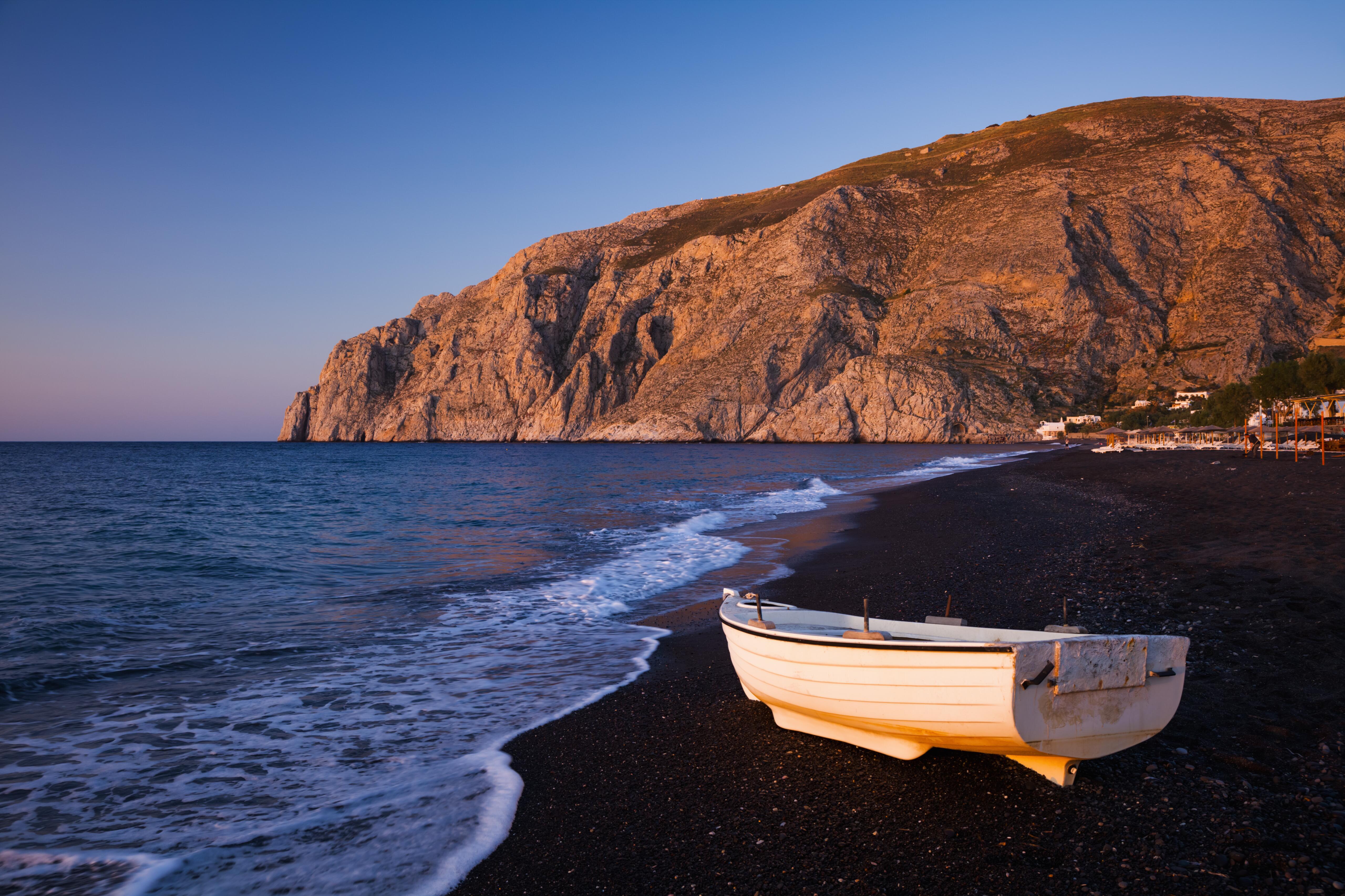 Photo of Kamari Beach and Mesa Vouno Mountain Santorini, Greece
