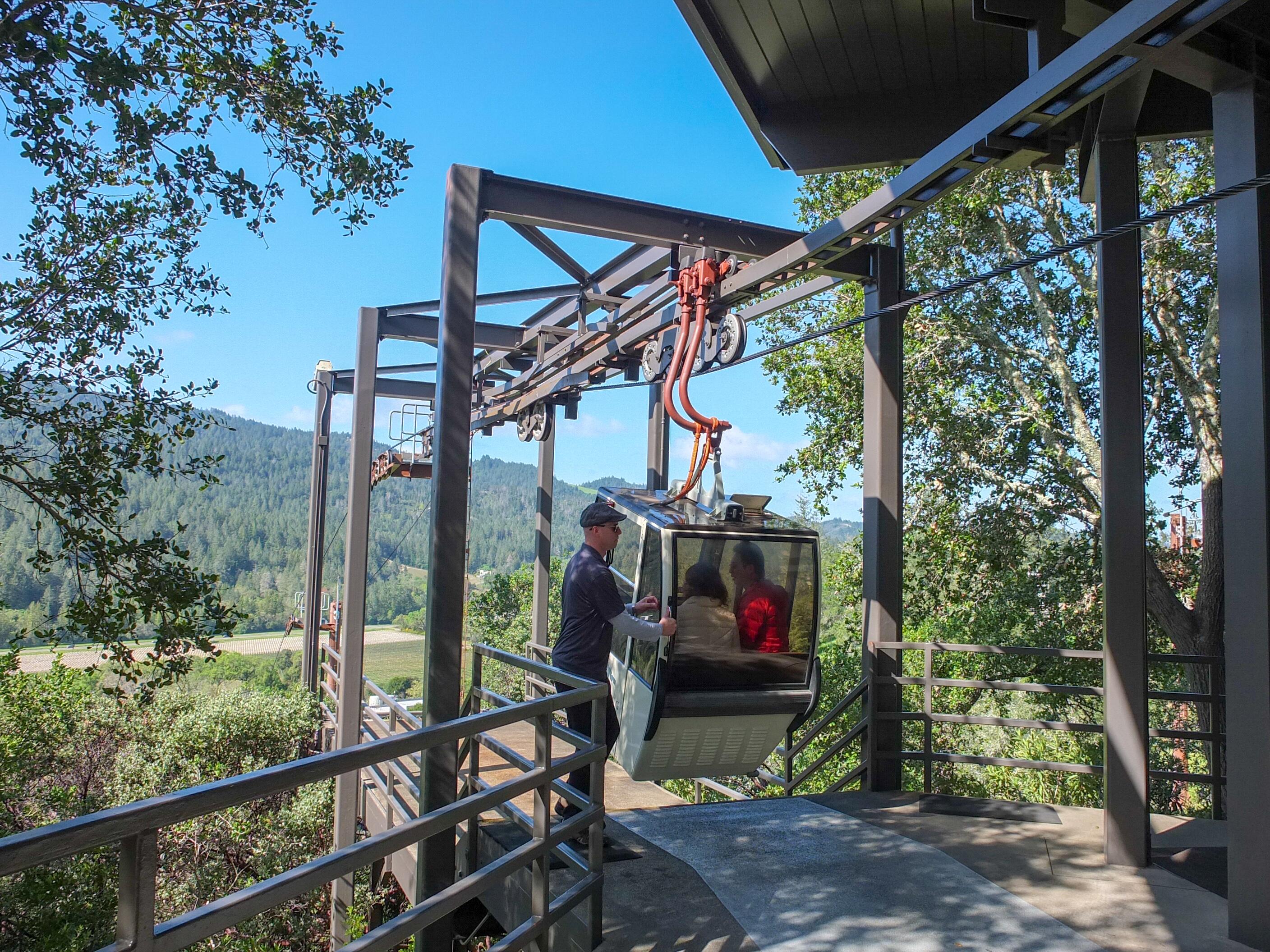 Image of the gondolas at Sterling Vineyards in Calistoga, California.