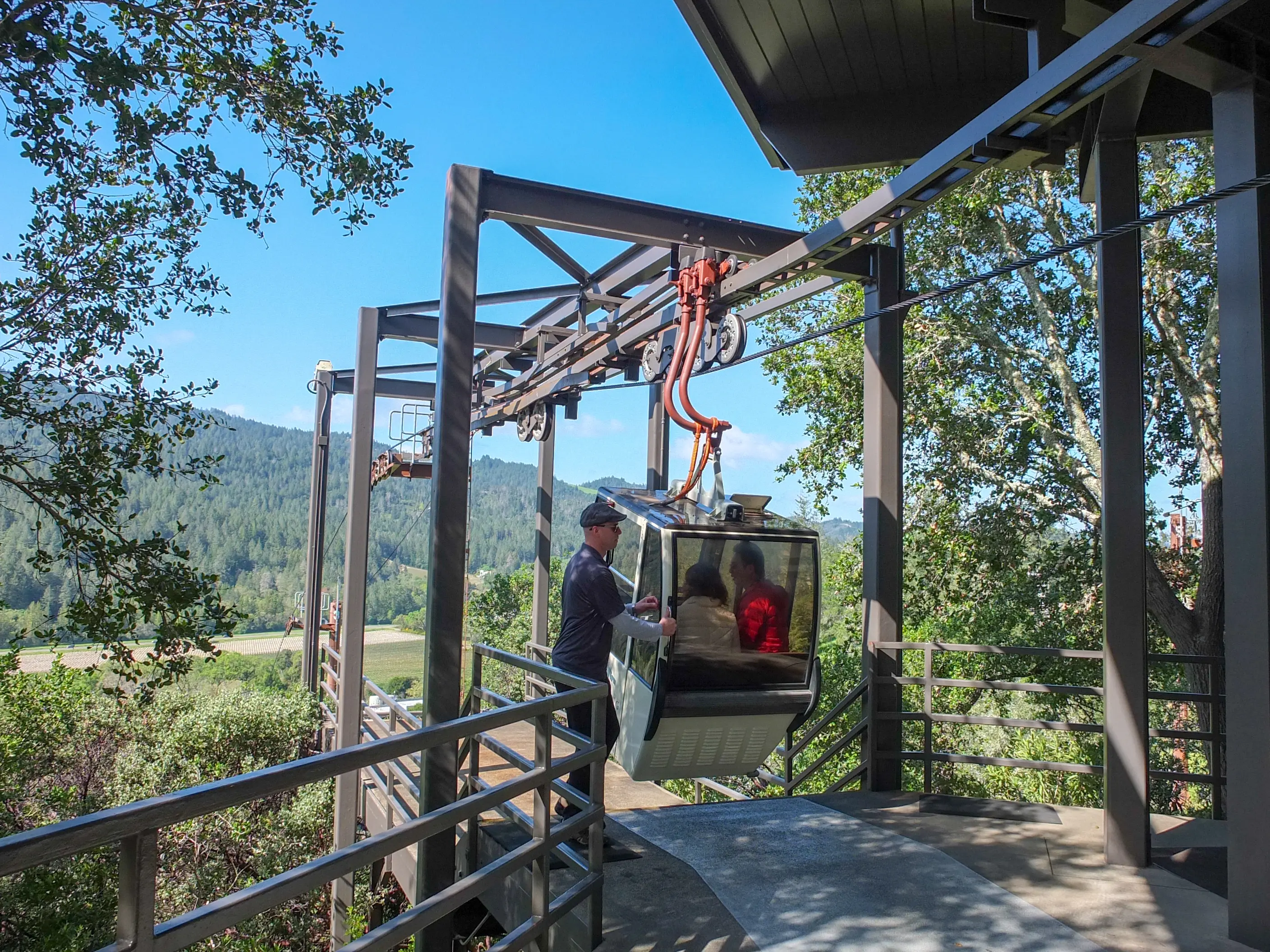 Image of the gondolas at Sterling Vineyards in Calistoga, California.