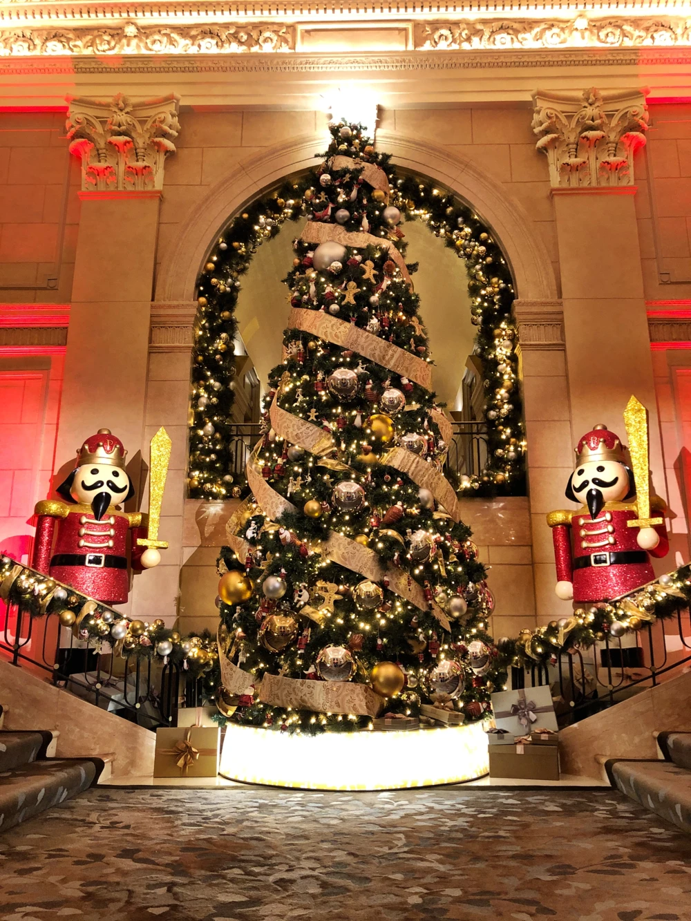 Holiday tree inside The Peninsula New York on Fifth Avenue in New York City