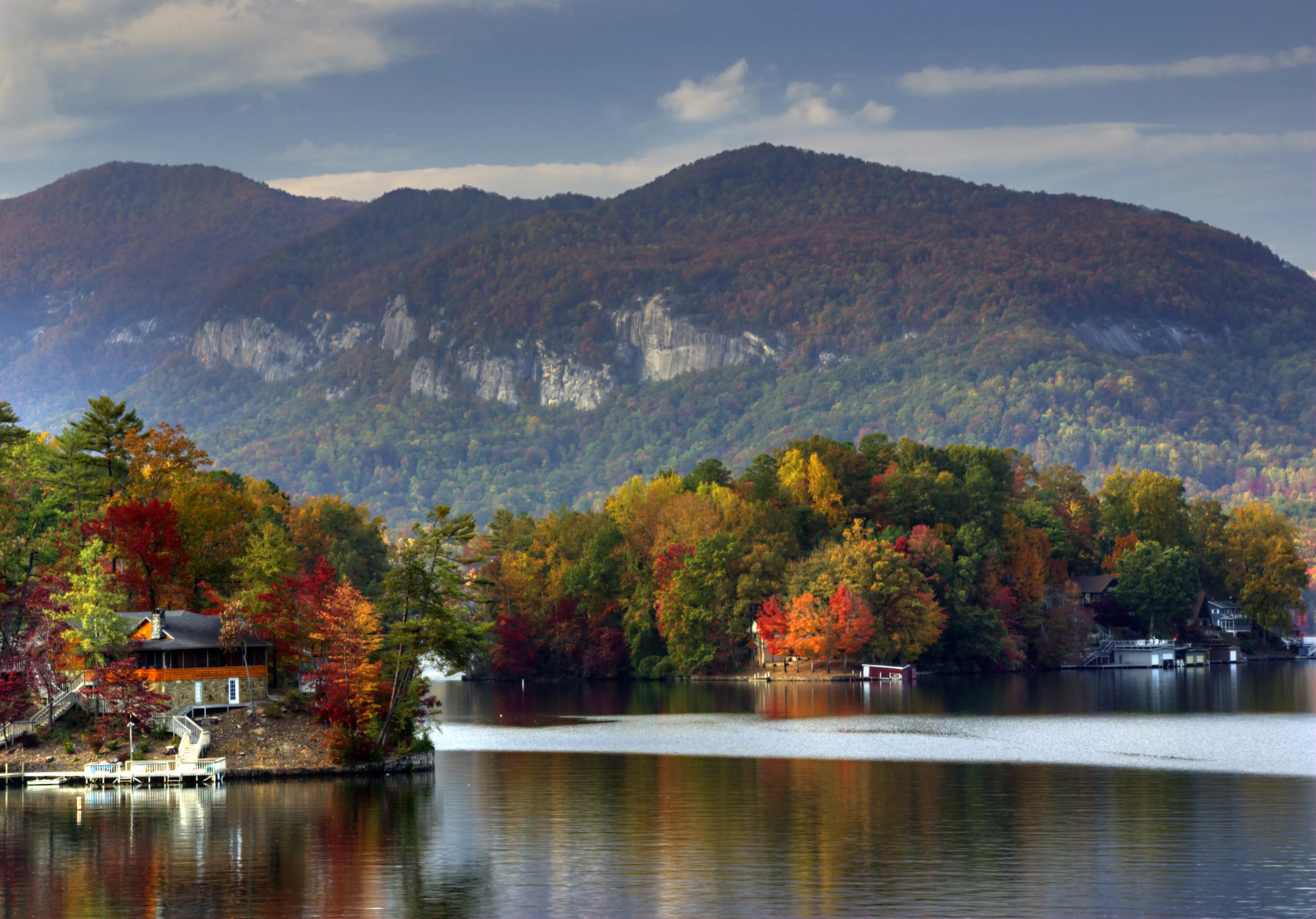 Image of Lake Lure in North Carolina, with the Blue Ridge Mountains in the background.