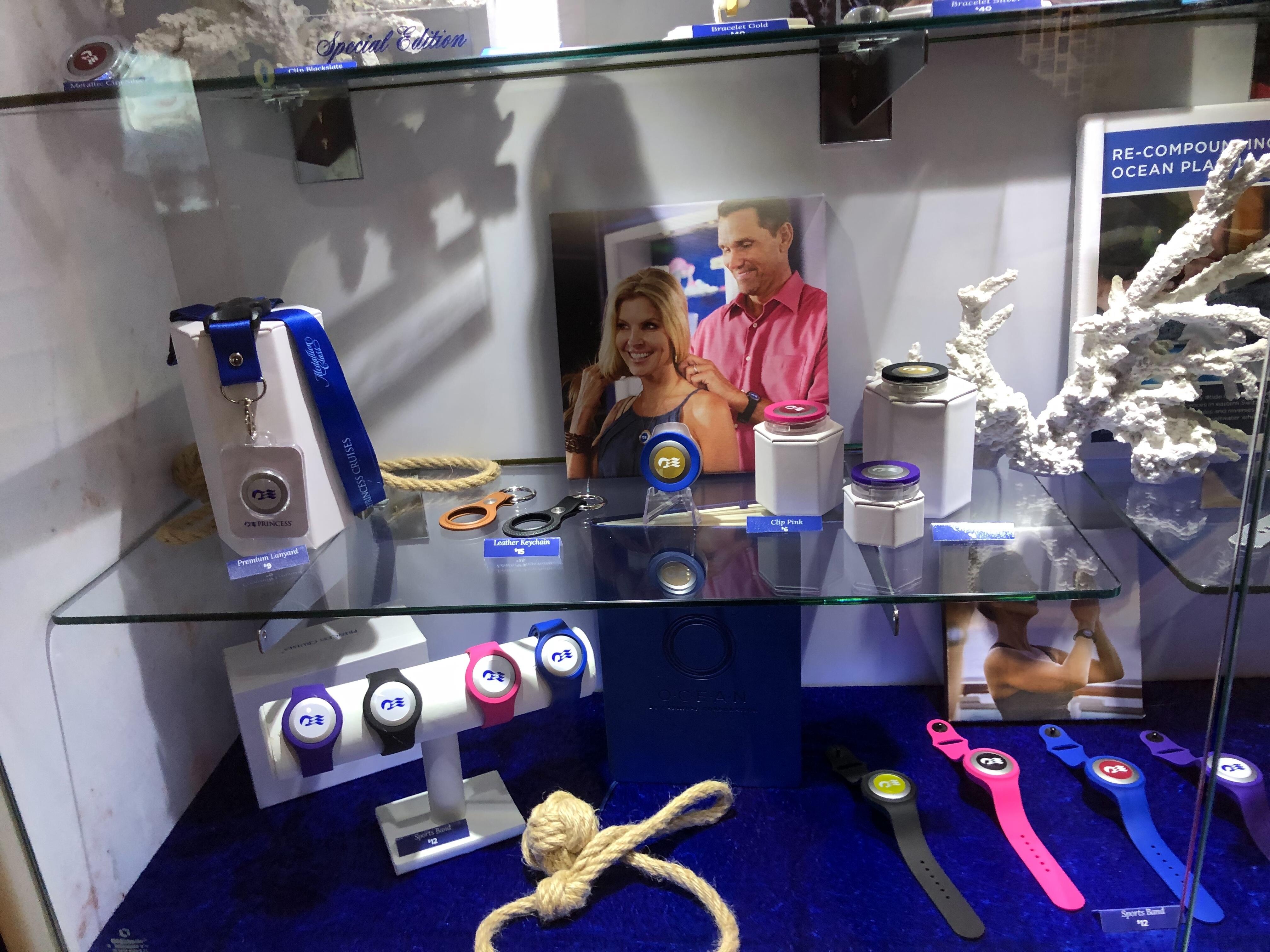 Image of a display shelf showcasing the Ocean Medallion of Princess Cruises.