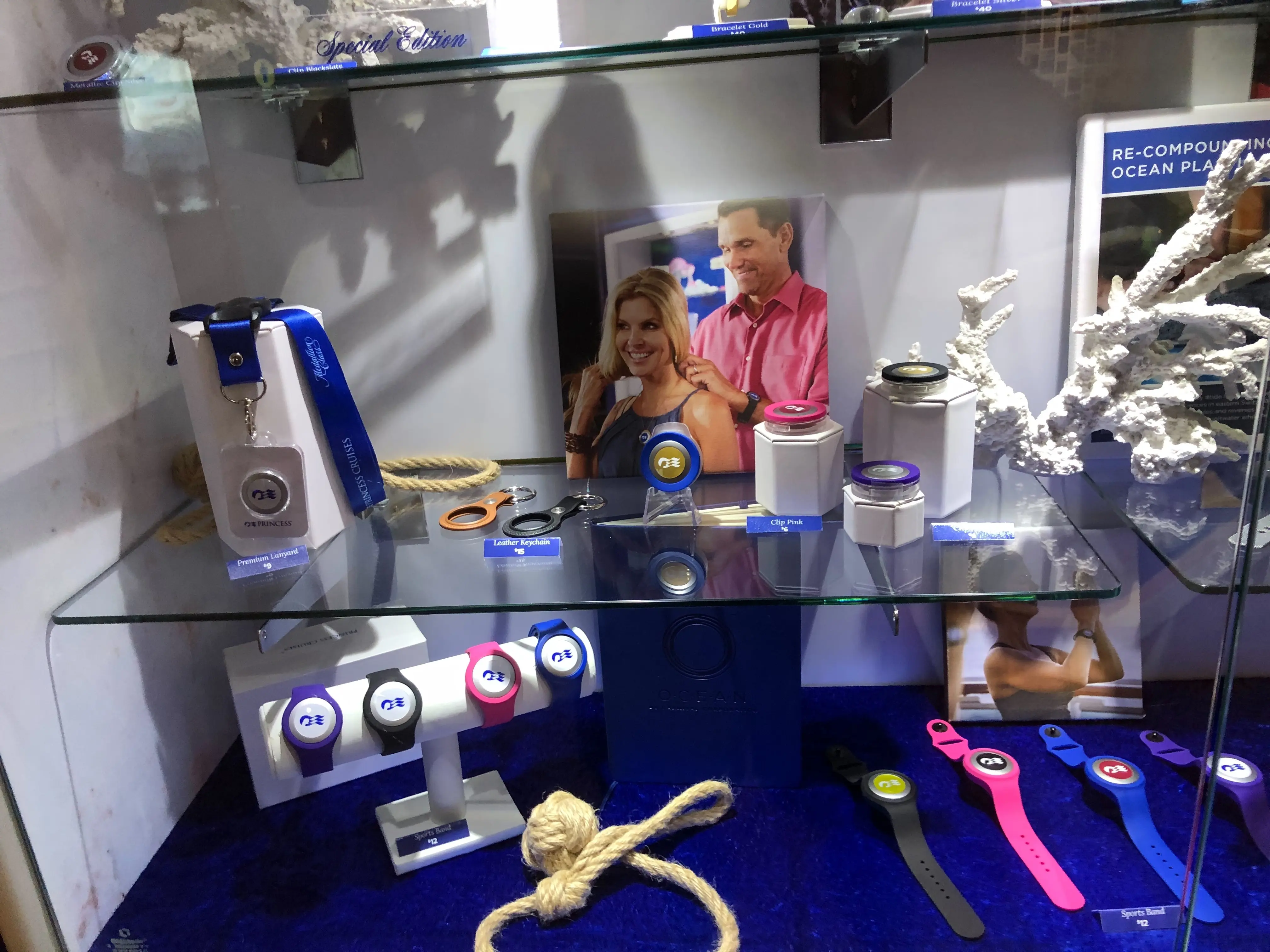 Image of a display shelf showcasing the Ocean Medallion of Princess Cruises.