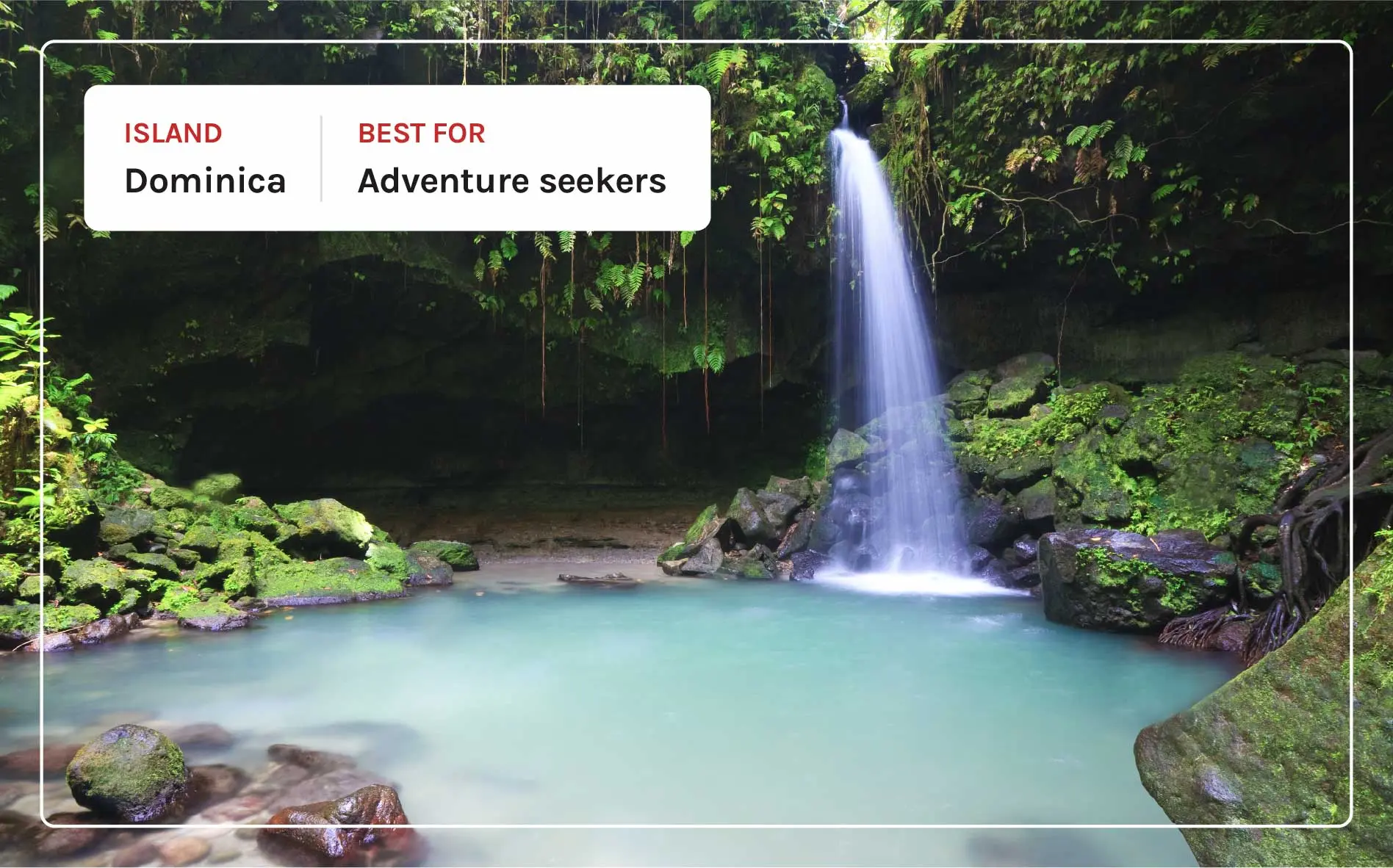 A waterfall in a grotto in Dominica