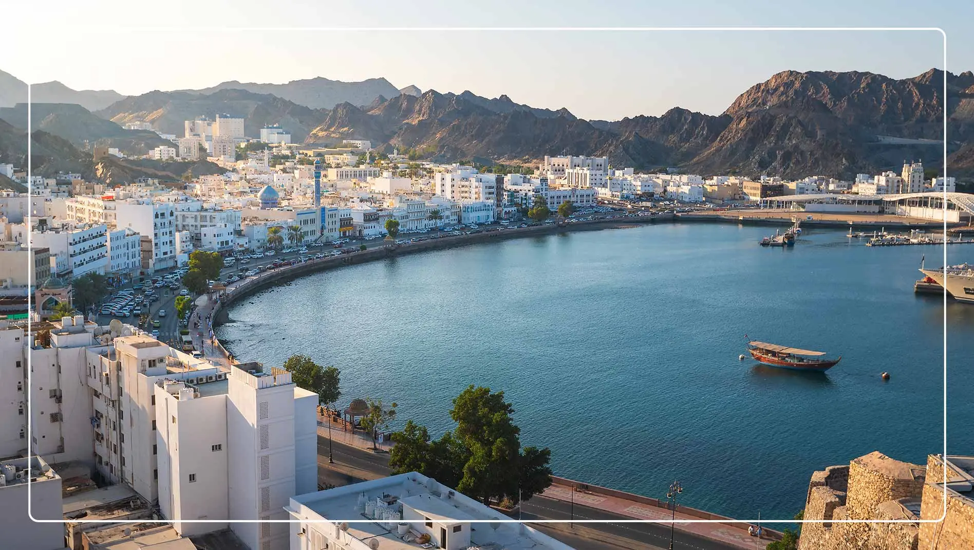 Aerial view of harbor, Muscat