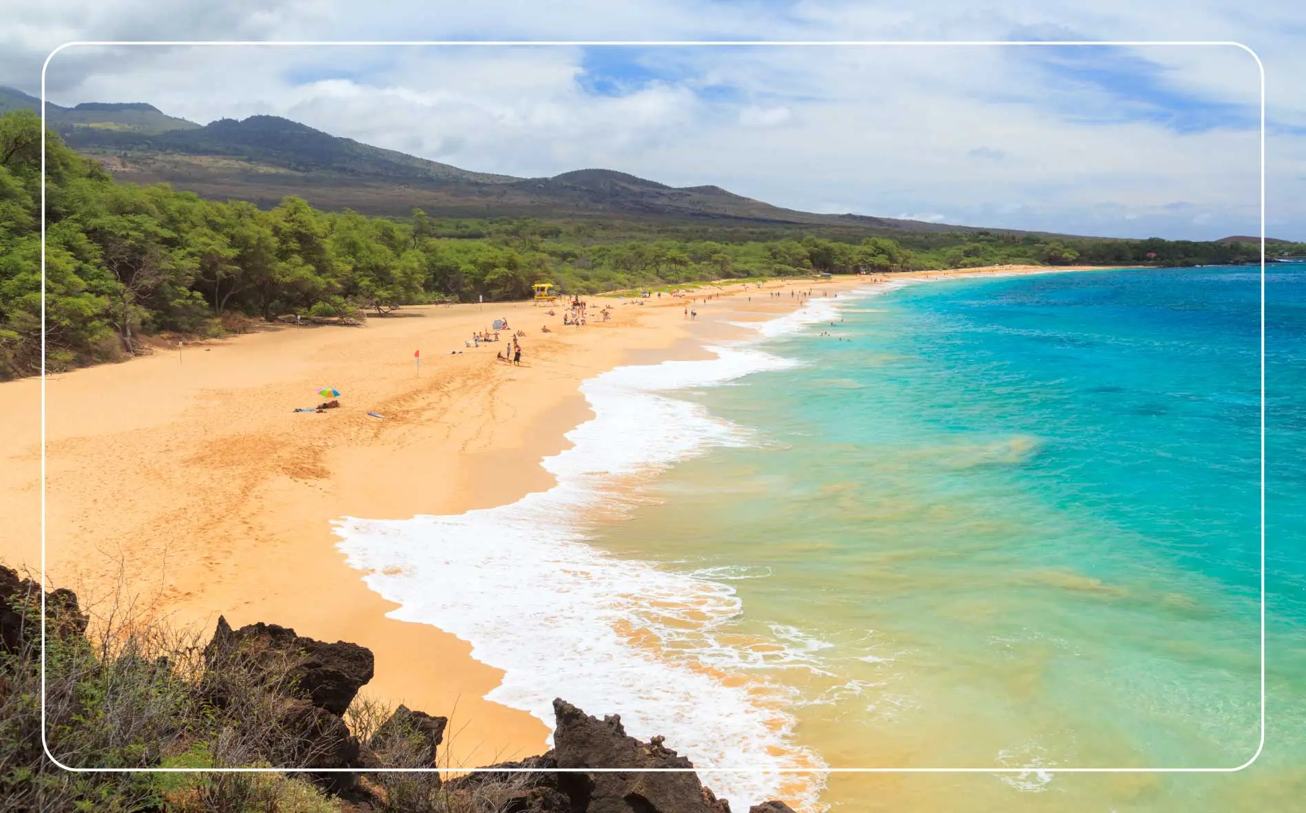 An aerial view of Makena Beach, also known as Big Beach, on Maui, Hawaii.