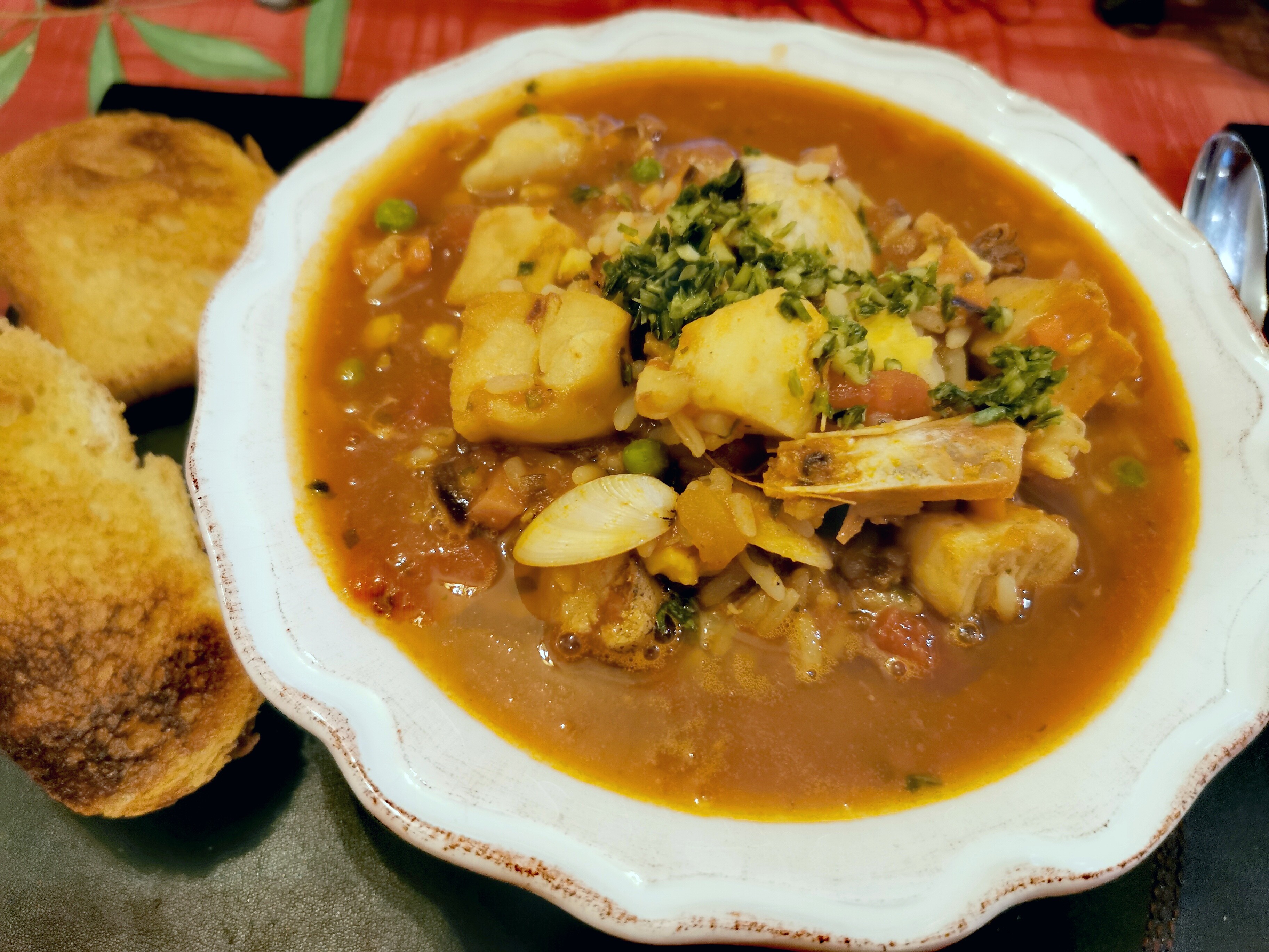 Image of a bowl of Cacciucco, an Italian fish stew.