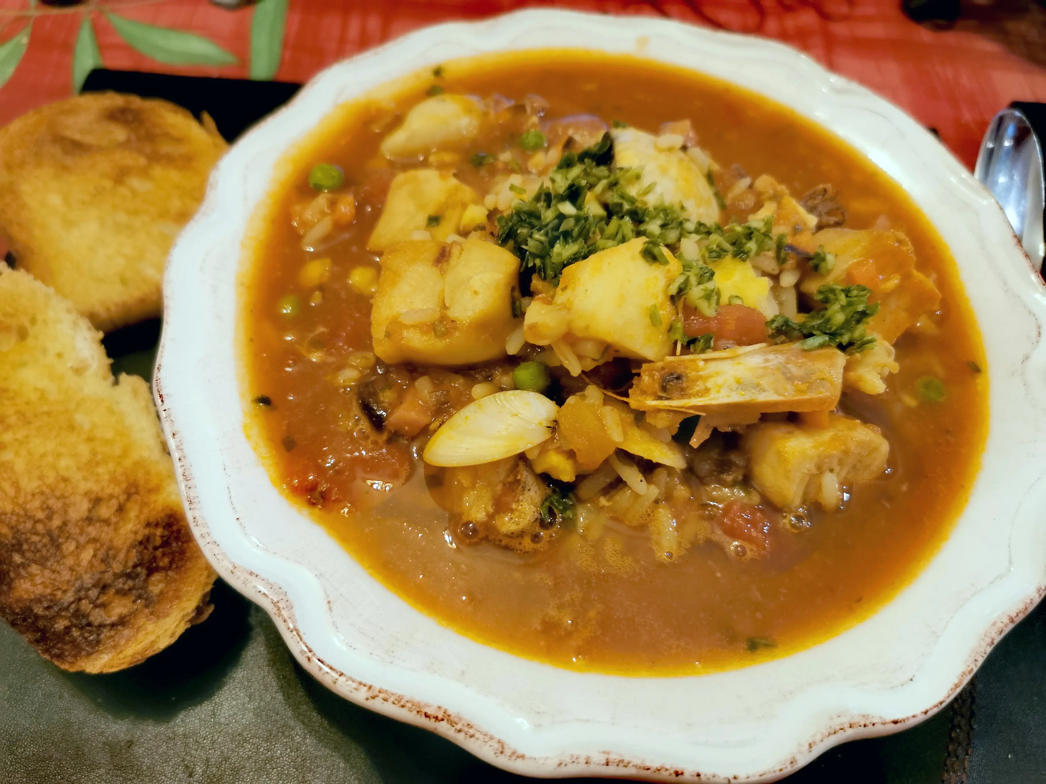 Image of a bowl of Cacciucco, an Italian fish stew.