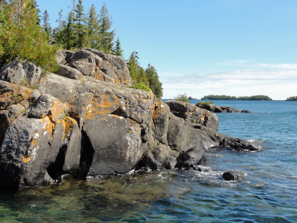rocks, water, tree, lake superior